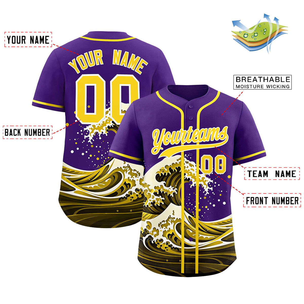 Custom Purple Wave Graffiti Pattern Authentic Baseball Jersey