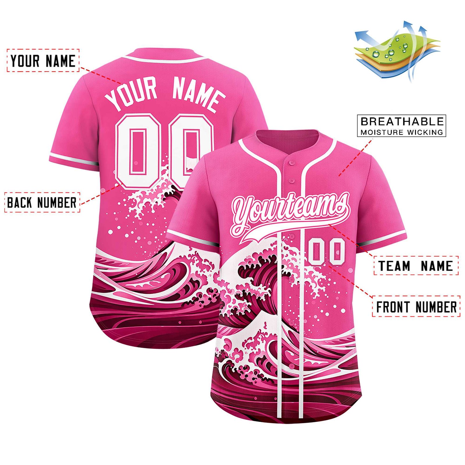 Custom Pink Wave Graffiti Pattern Authentic Baseball Jersey