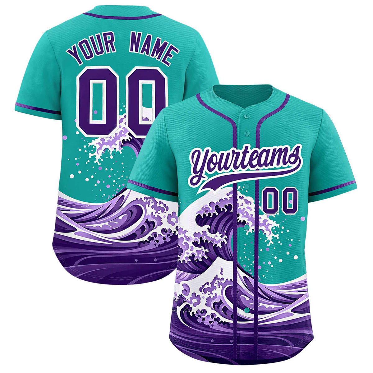 Custom Aqua Wave Graffiti Pattern Authentic Baseball Jersey