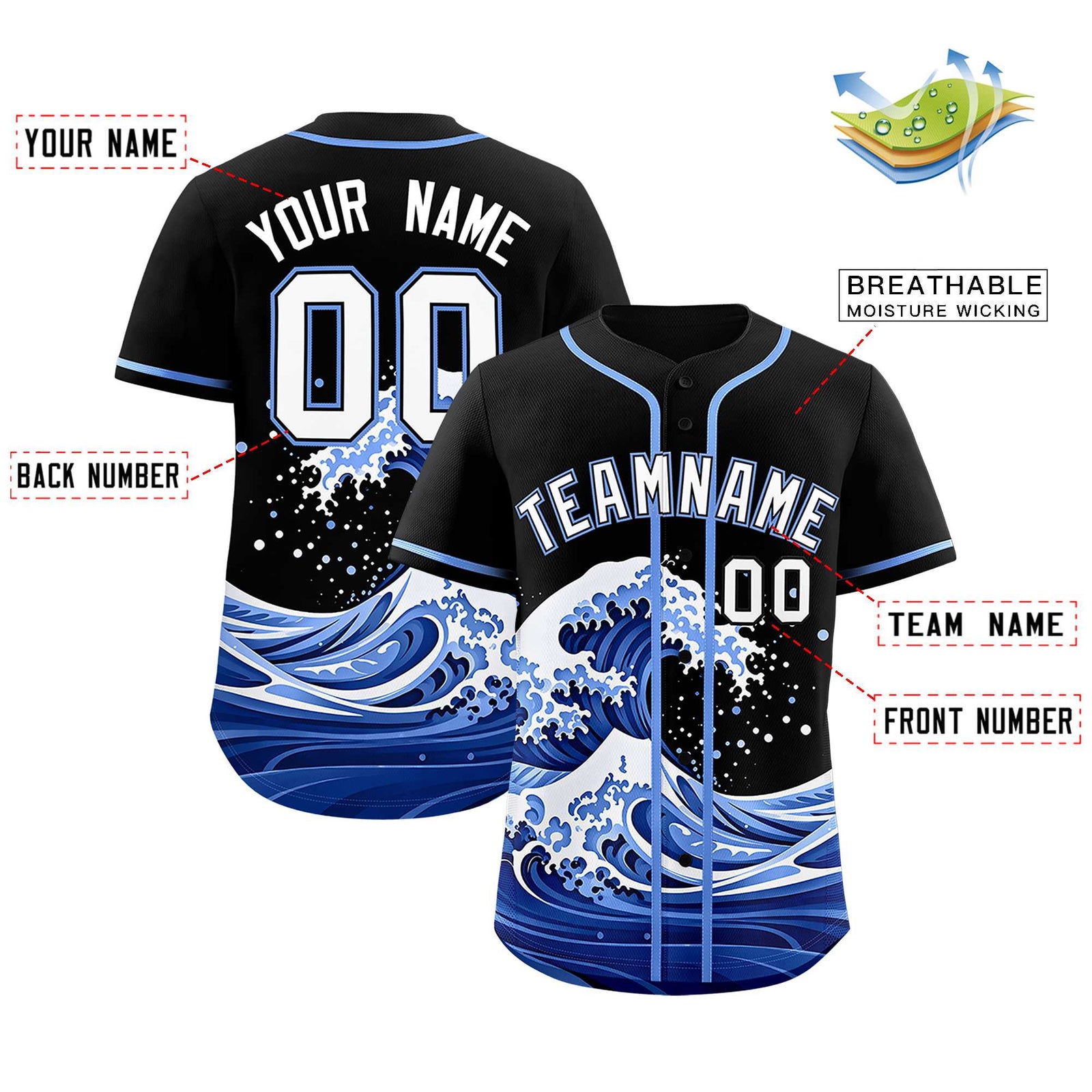 Custom Black Wave Graffiti Pattern Authentic Baseball Jersey
