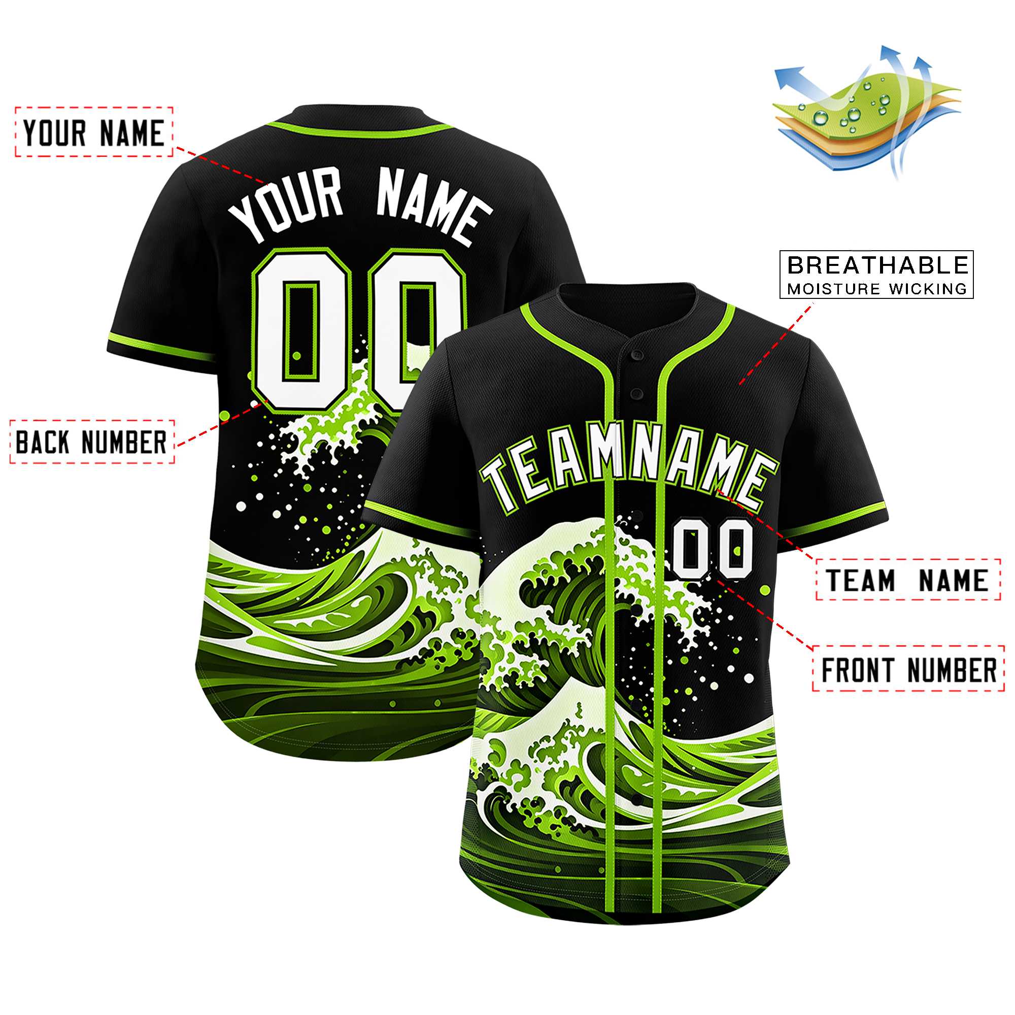 Custom Black Wave Graffiti Pattern Authentic Baseball Jersey
