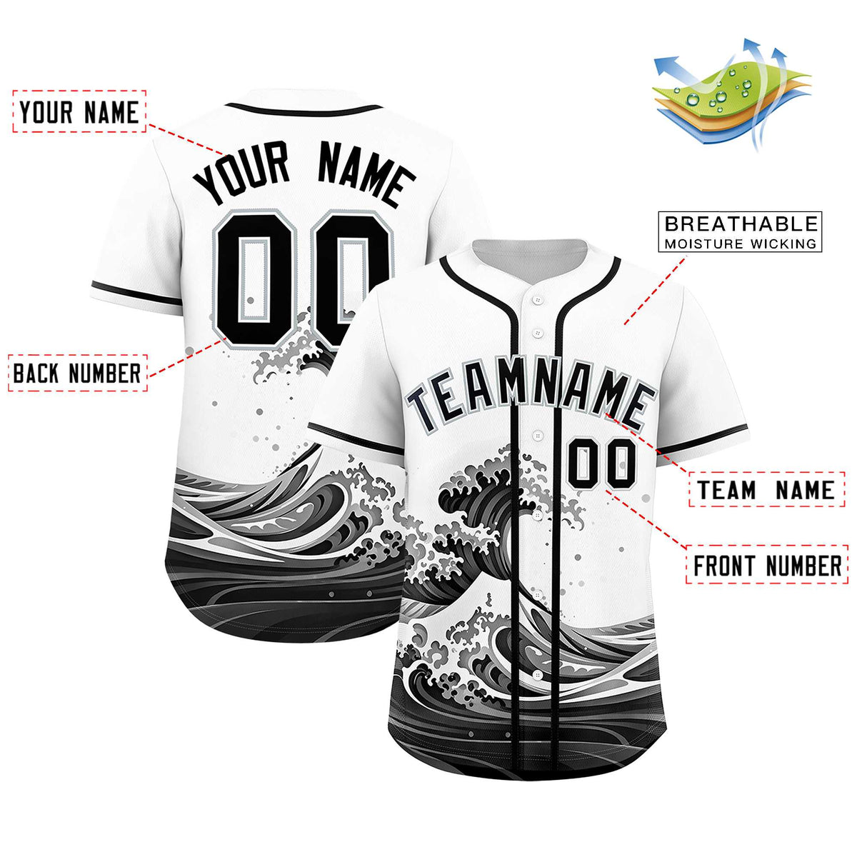 Custom White Wave Graffiti Pattern Authentic Baseball Jersey