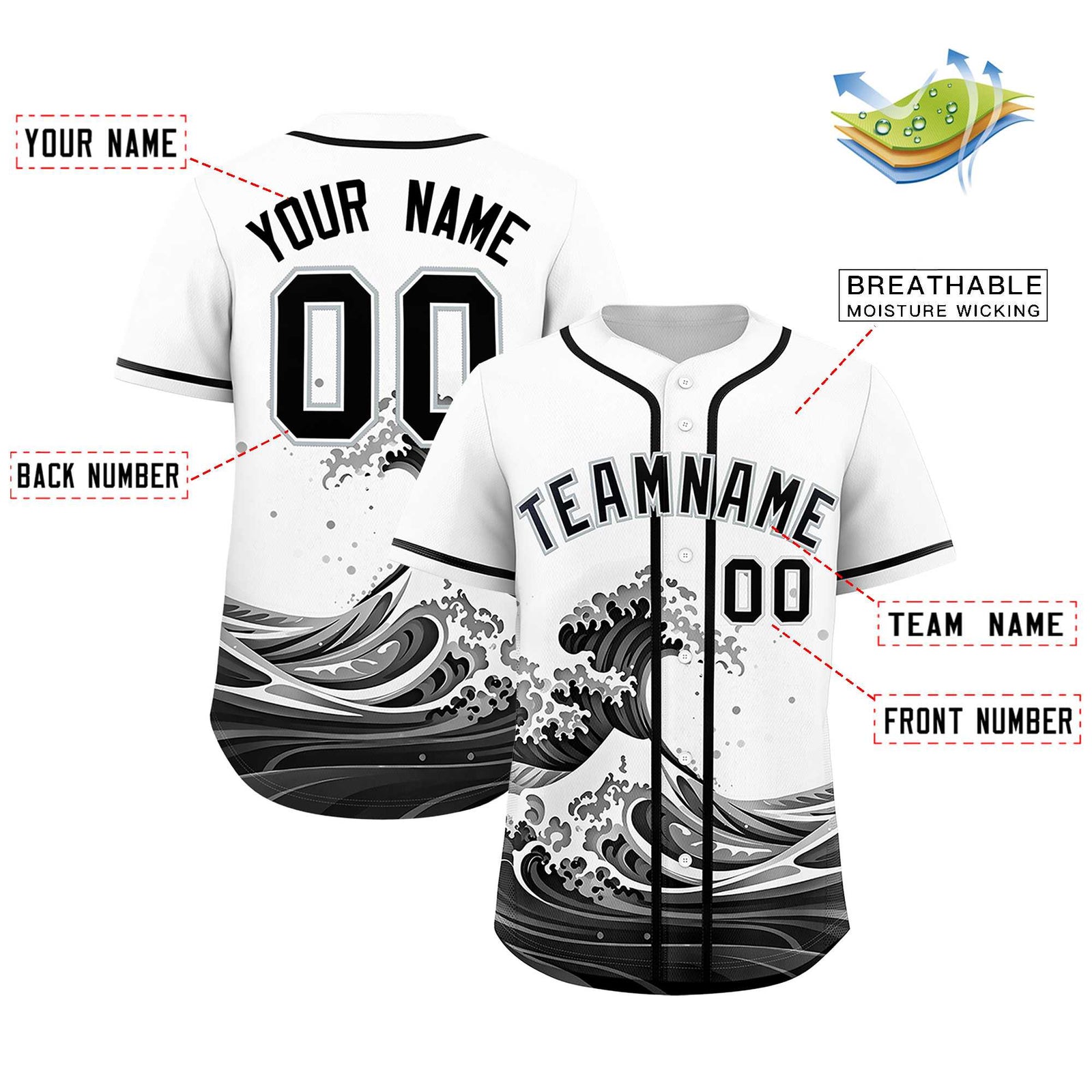 Custom White Wave Graffiti Pattern Authentic Baseball Jersey