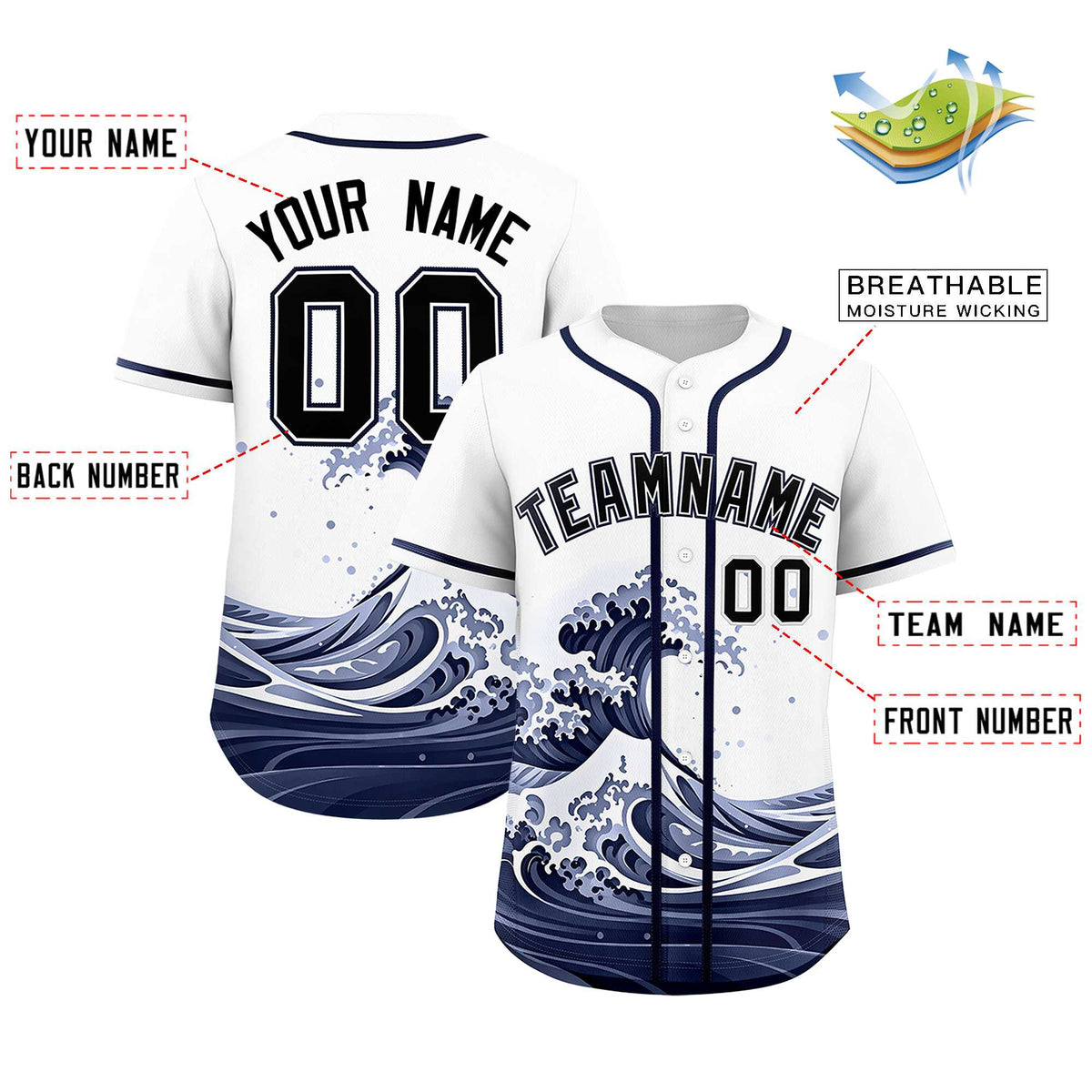 Custom White Wave Graffiti Pattern Authentic Baseball Jersey