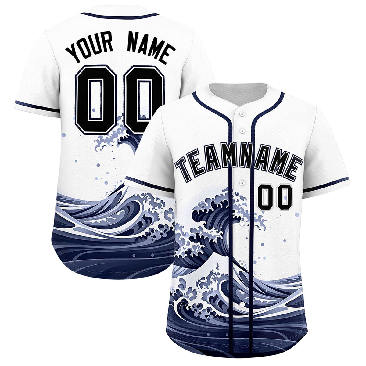 Custom White Wave Graffiti Pattern Authentic Baseball Jersey
