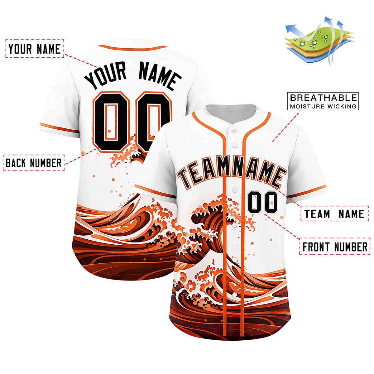 Custom White Wave Graffiti Pattern Authentic Baseball Jersey