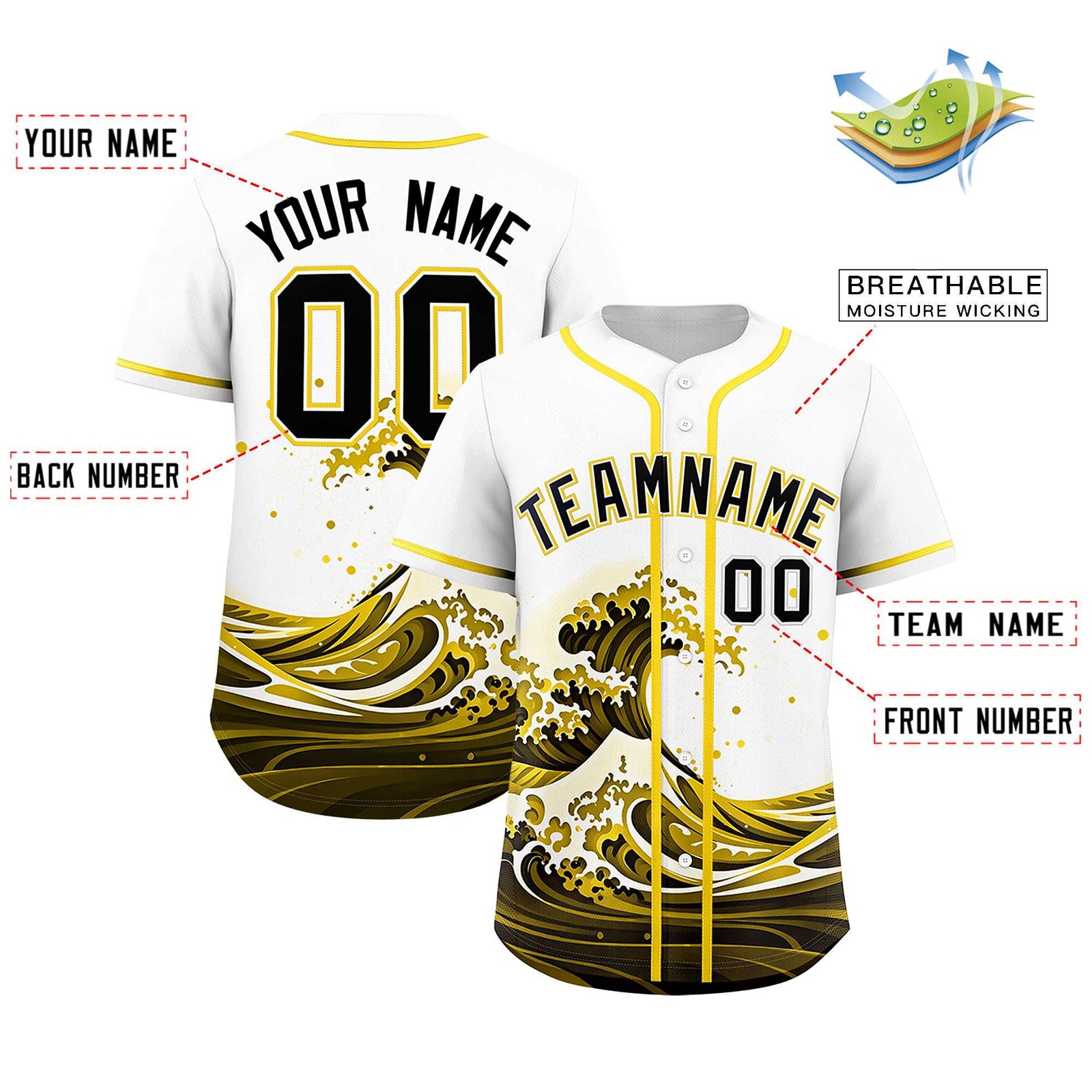 Custom White Wave Graffiti Pattern Authentic Baseball Jersey