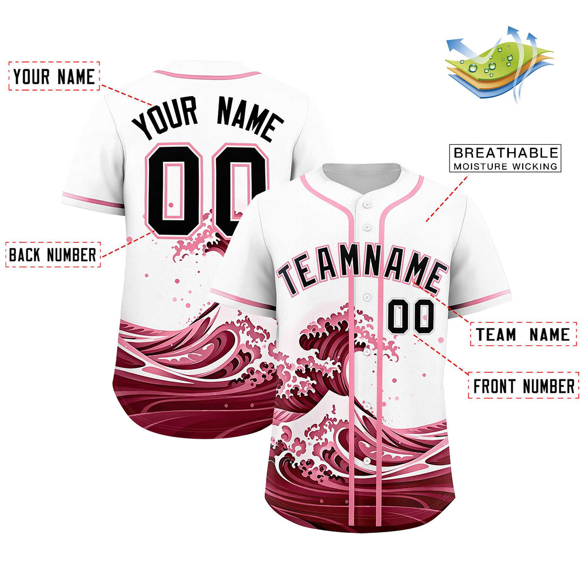 Custom White Wave Graffiti Pattern Authentic Baseball Jersey