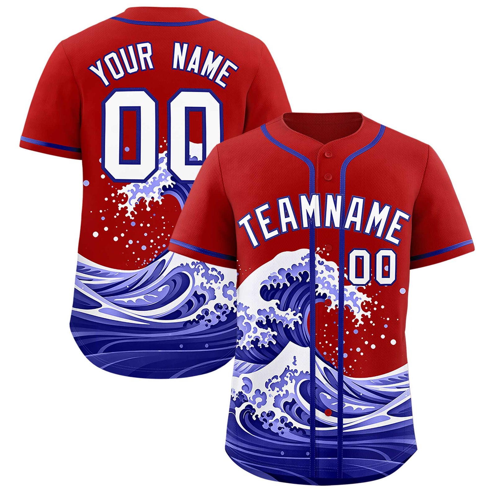 Custom Red Wave Graffiti Pattern Authentic Baseball Jersey