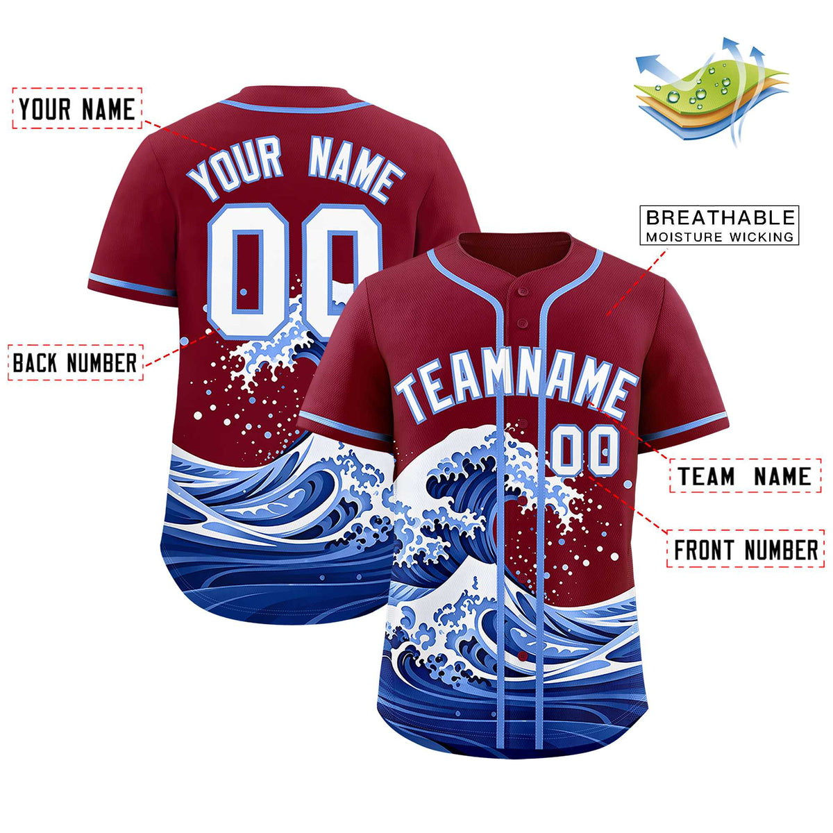 Custom Crimson Wave Graffiti Pattern Authentic Baseball Jersey