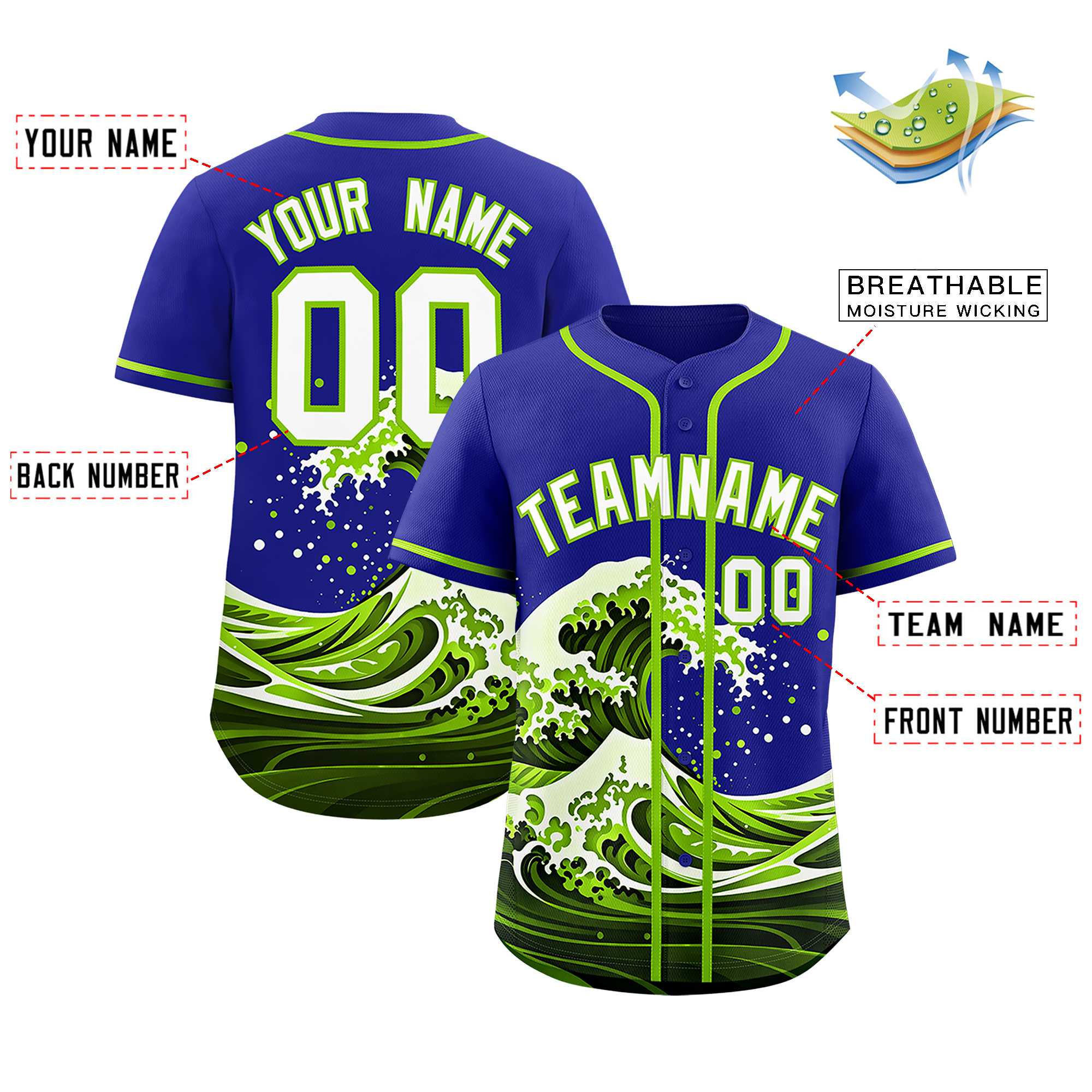 Custom Royal Wave Graffiti Pattern Authentic Baseball Jersey