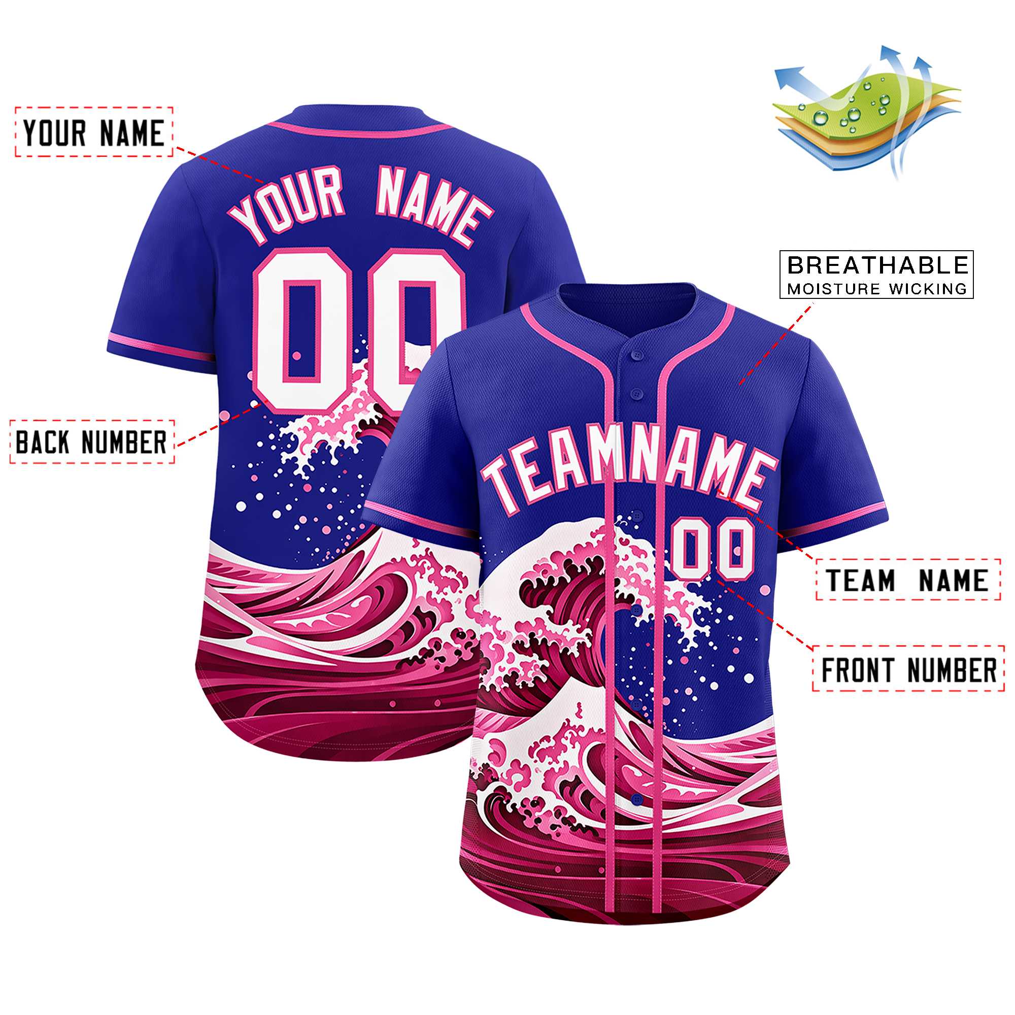 Custom Royal Wave Graffiti Pattern Authentic Baseball Jersey