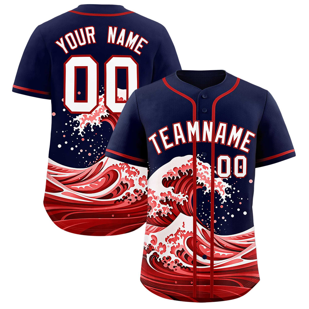 Custom Navy Wave Graffiti Pattern Authentic Baseball Jersey