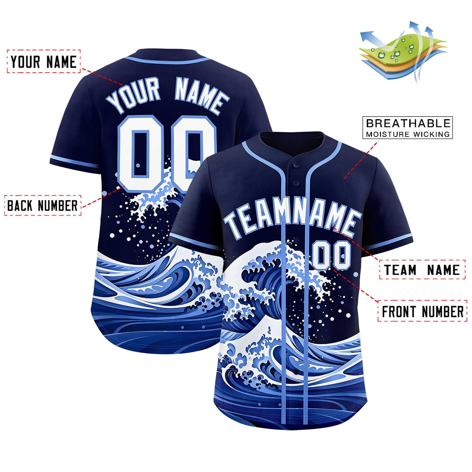 Custom Navy Wave Graffiti Pattern Authentic Baseball Jersey