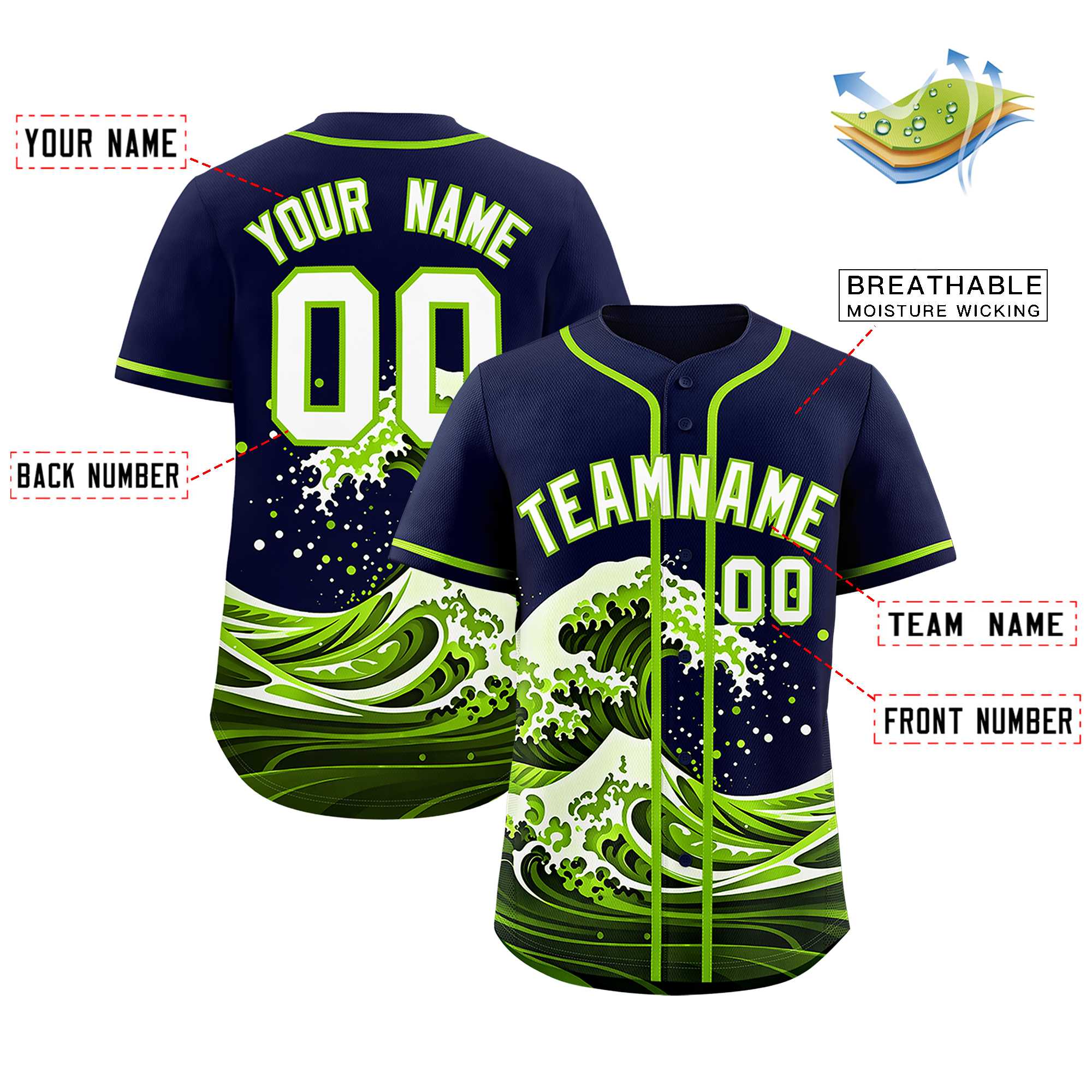 Custom Navy Wave Graffiti Pattern Authentic Baseball Jersey