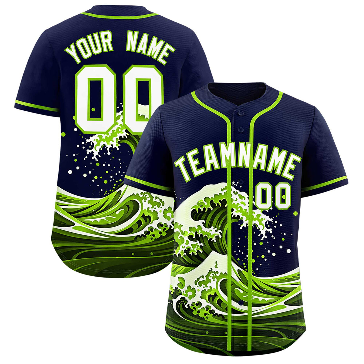 Custom Navy Wave Graffiti Pattern Authentic Baseball Jersey