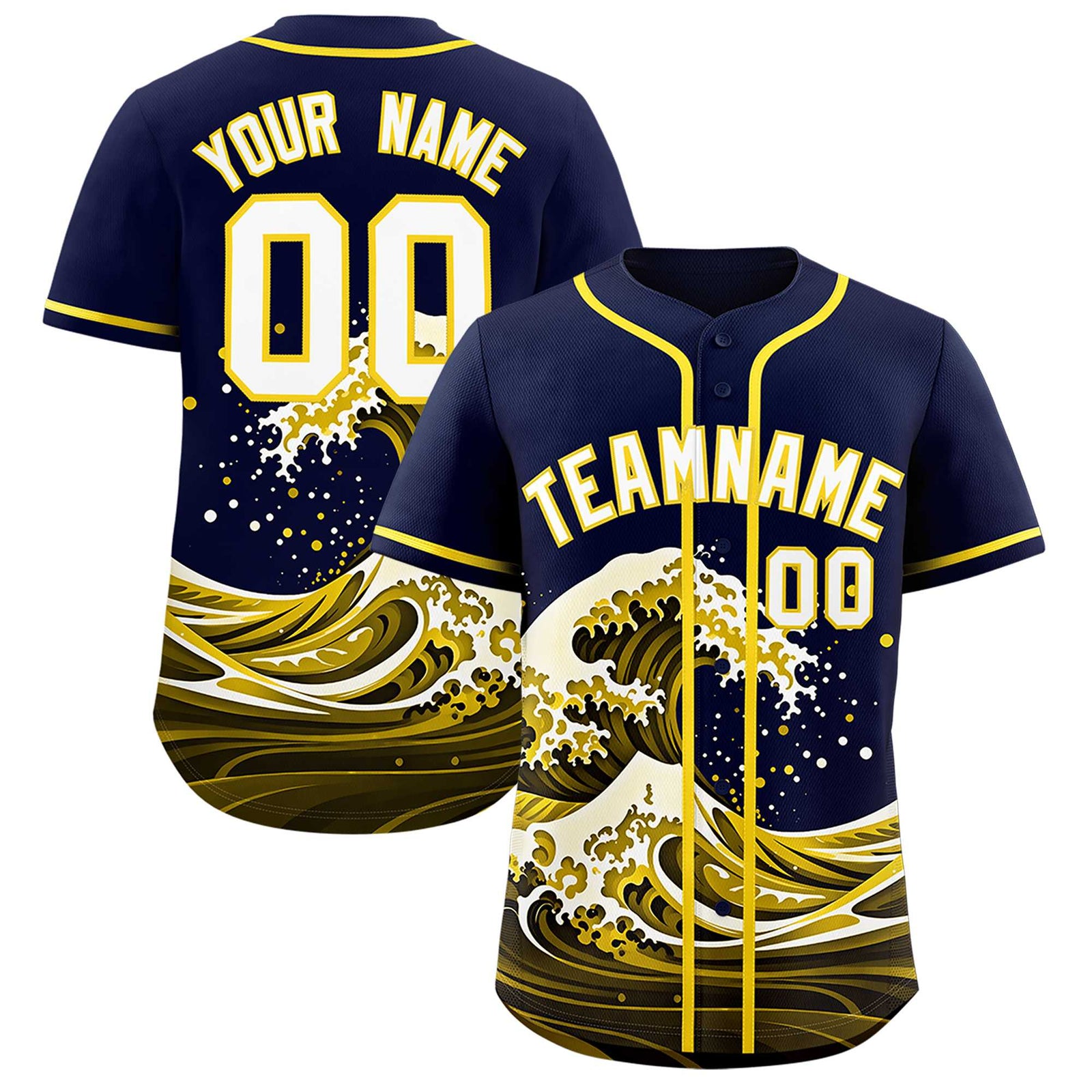 Custom Navy Wave Graffiti Pattern Authentic Baseball Jersey
