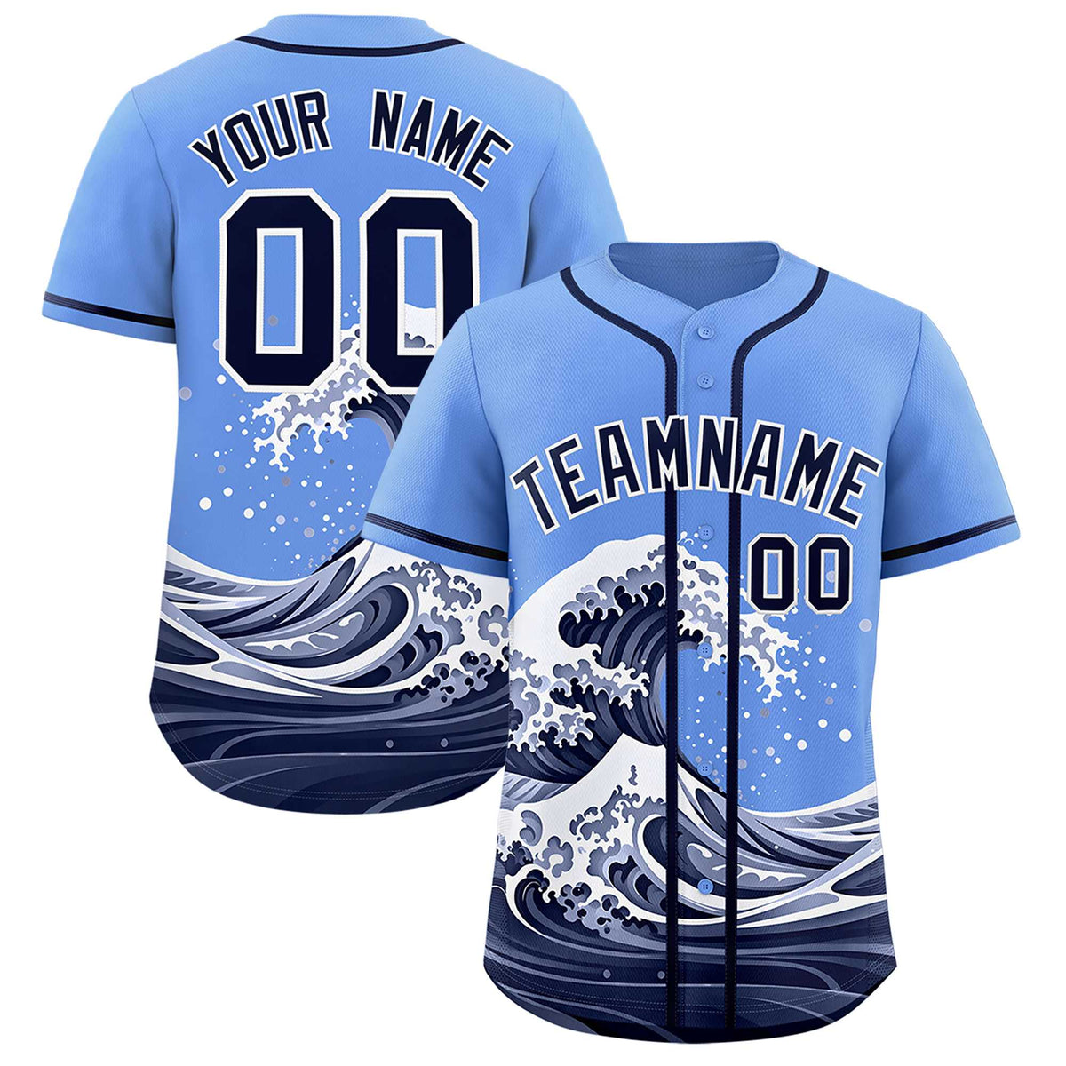 Custom Light Blue Wave Graffiti Pattern Authentic Baseball Jersey