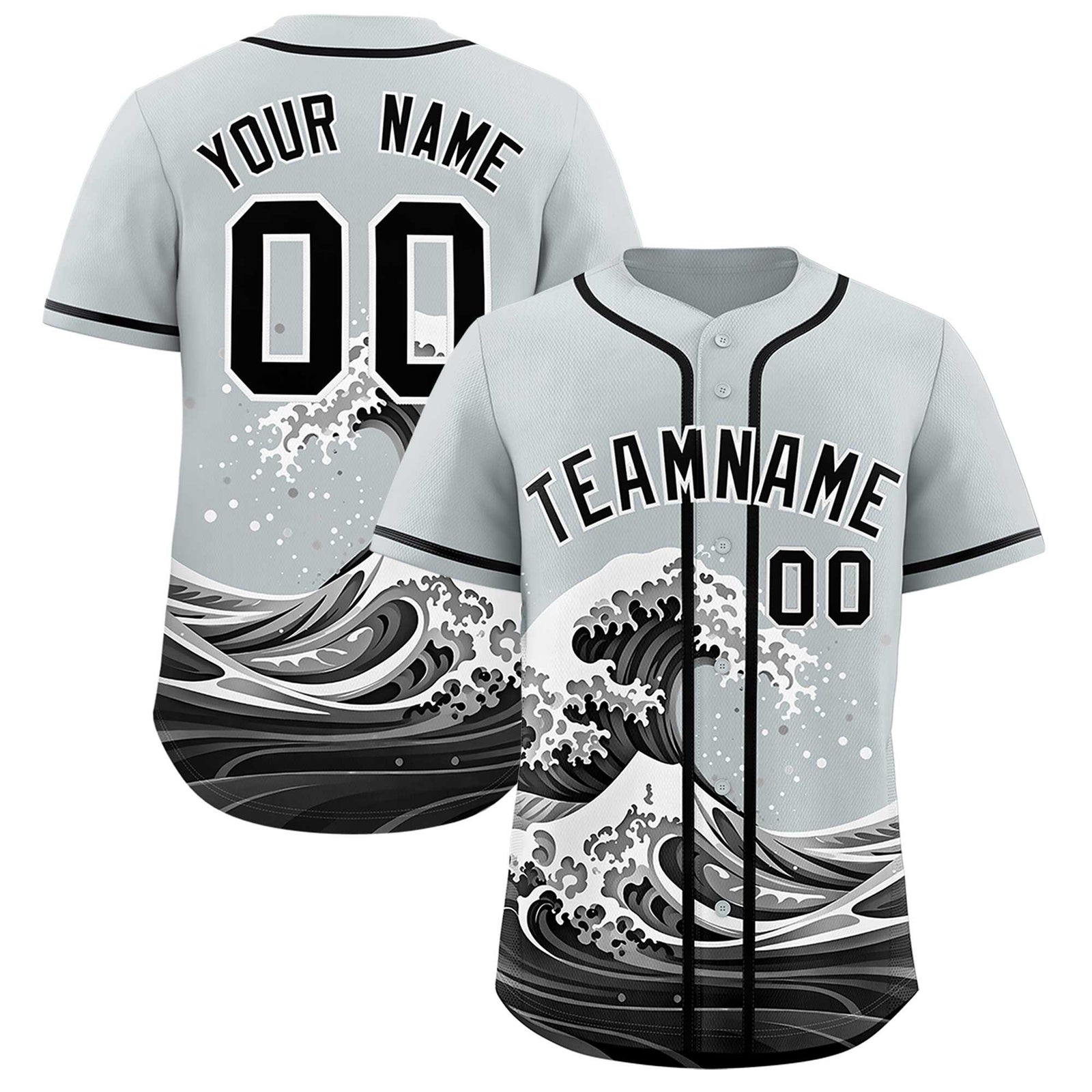 Custom Silver Wave Graffiti Pattern Authentic Baseball Jersey