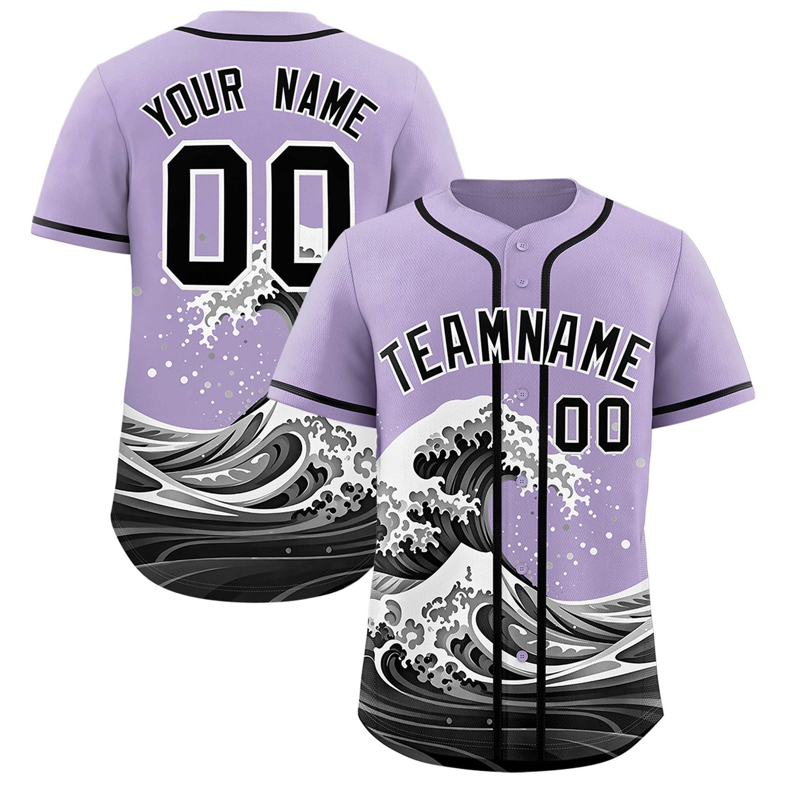 Custom Light Purple Wave Graffiti Pattern Authentic Baseball Jersey