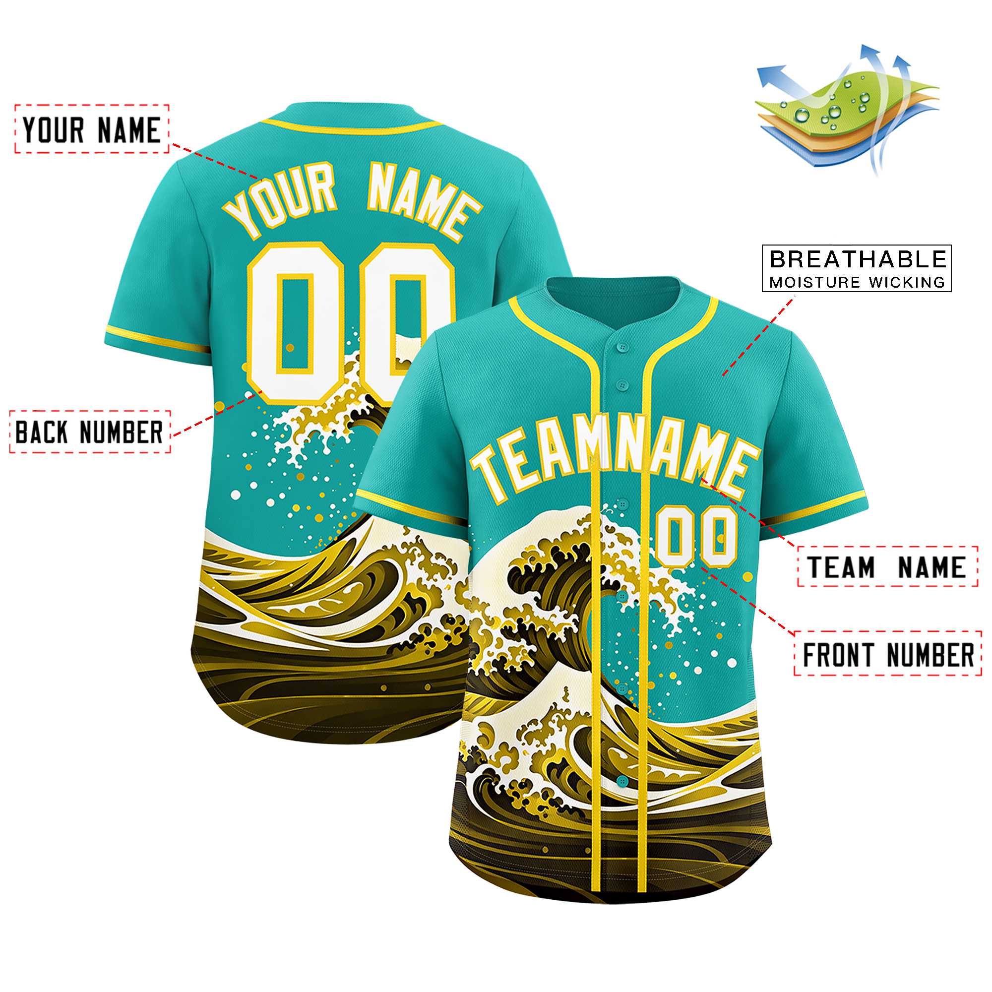 Custom Aqua Wave Graffiti Pattern Authentic Baseball Jersey