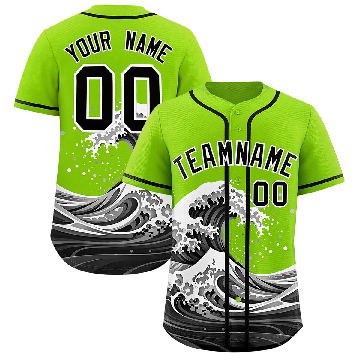 Custom Neon Green Wave Graffiti Pattern Authentic Baseball Jersey