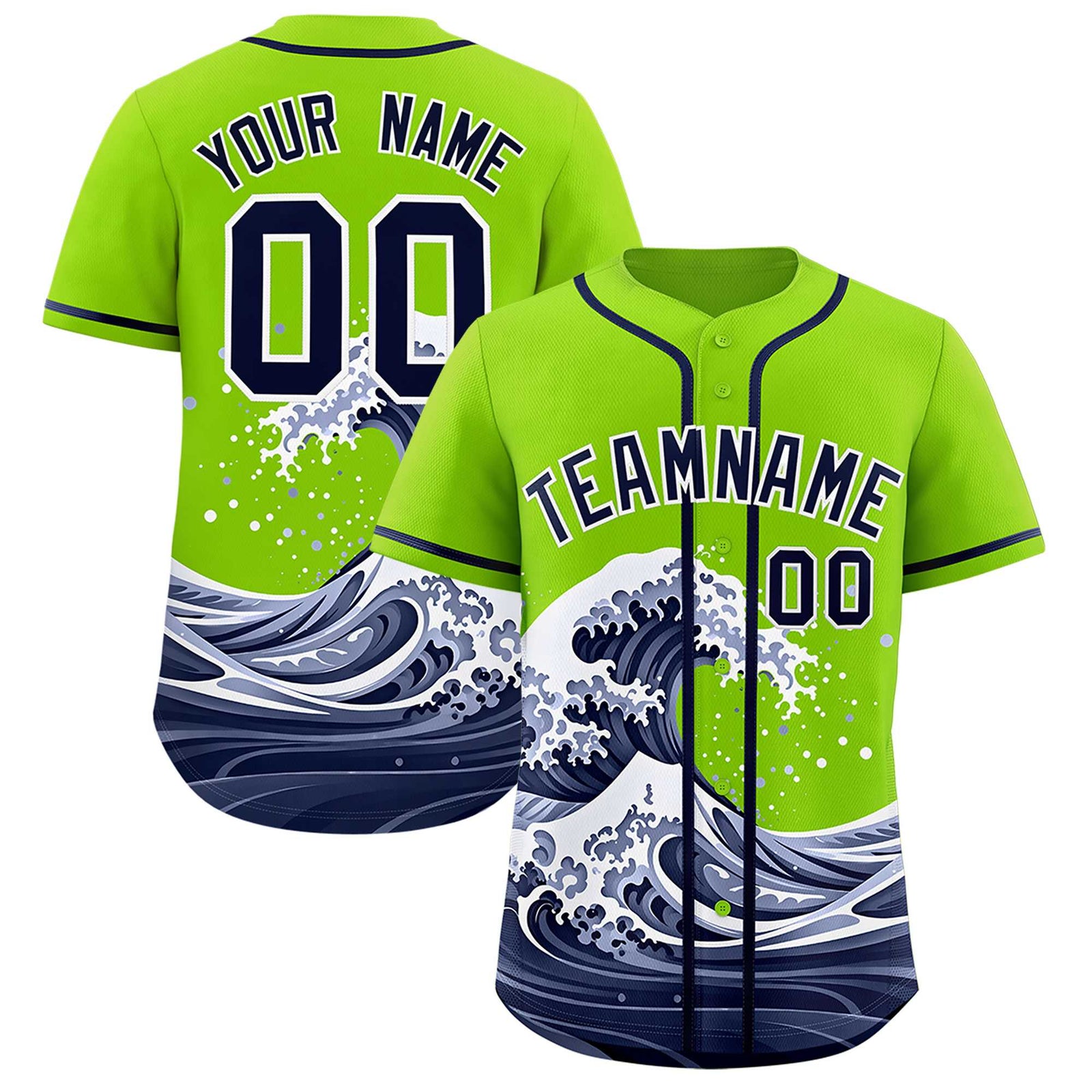 Custom Neon Green Wave Graffiti Pattern Authentic Baseball Jersey