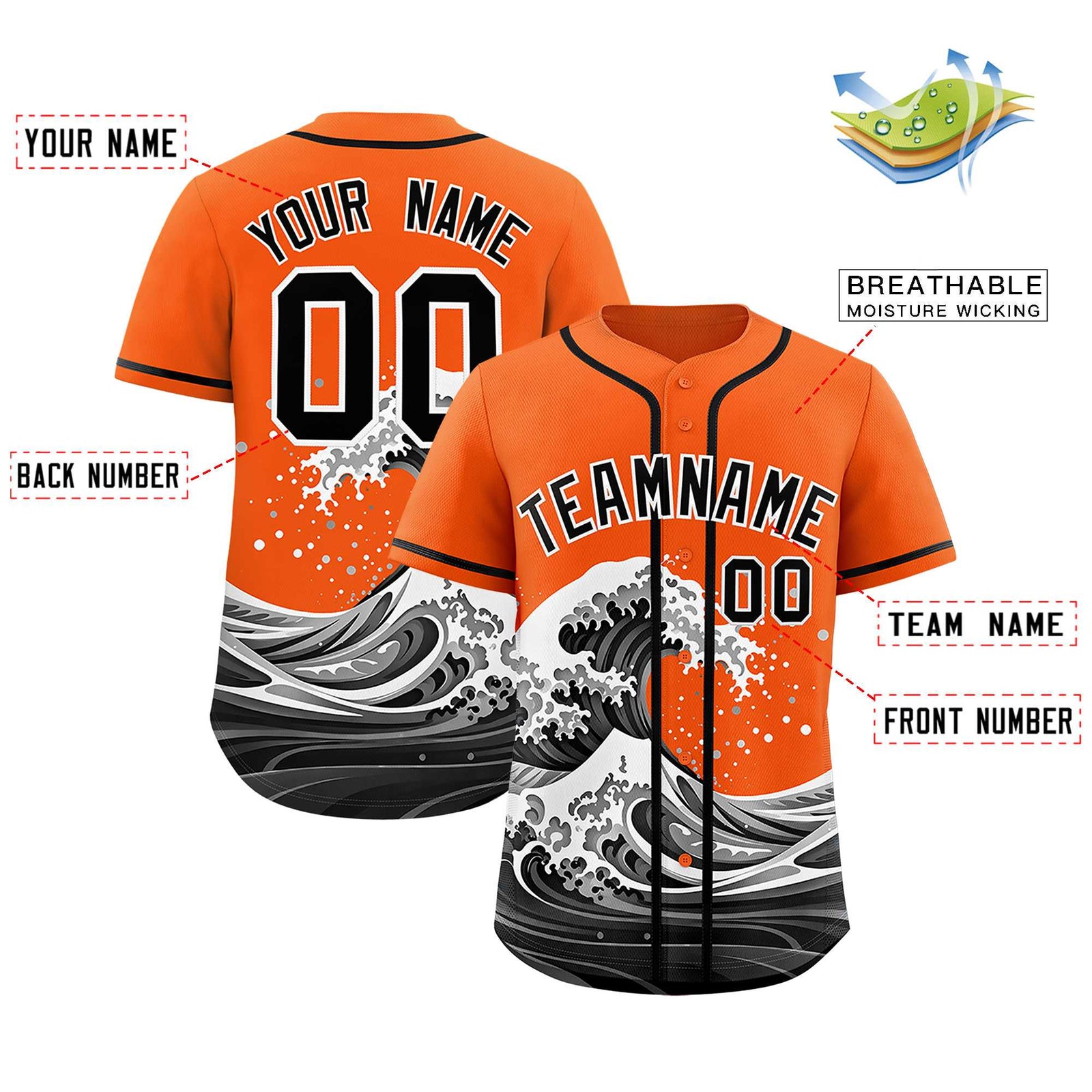 Custom Orange Wave Graffiti Pattern Authentic Baseball Jersey
