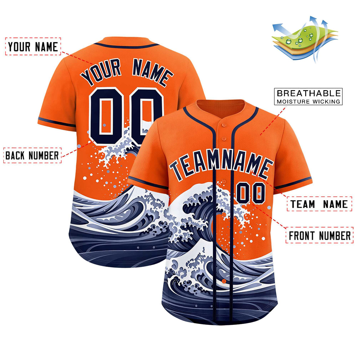 Custom Orange Wave Graffiti Pattern Authentic Baseball Jersey
