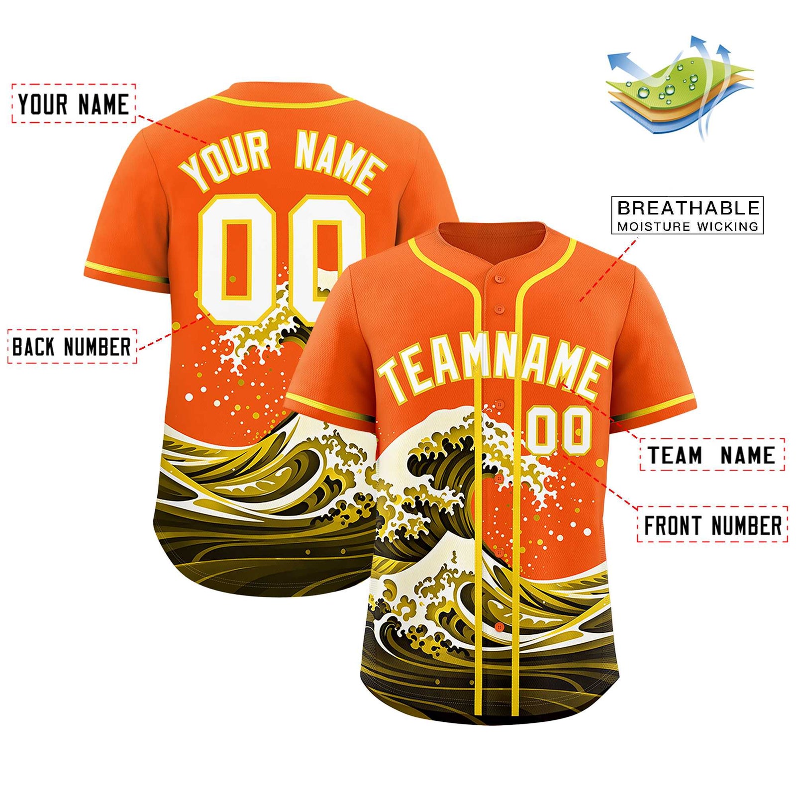 Custom Orange Wave Graffiti Pattern Authentic Baseball Jersey