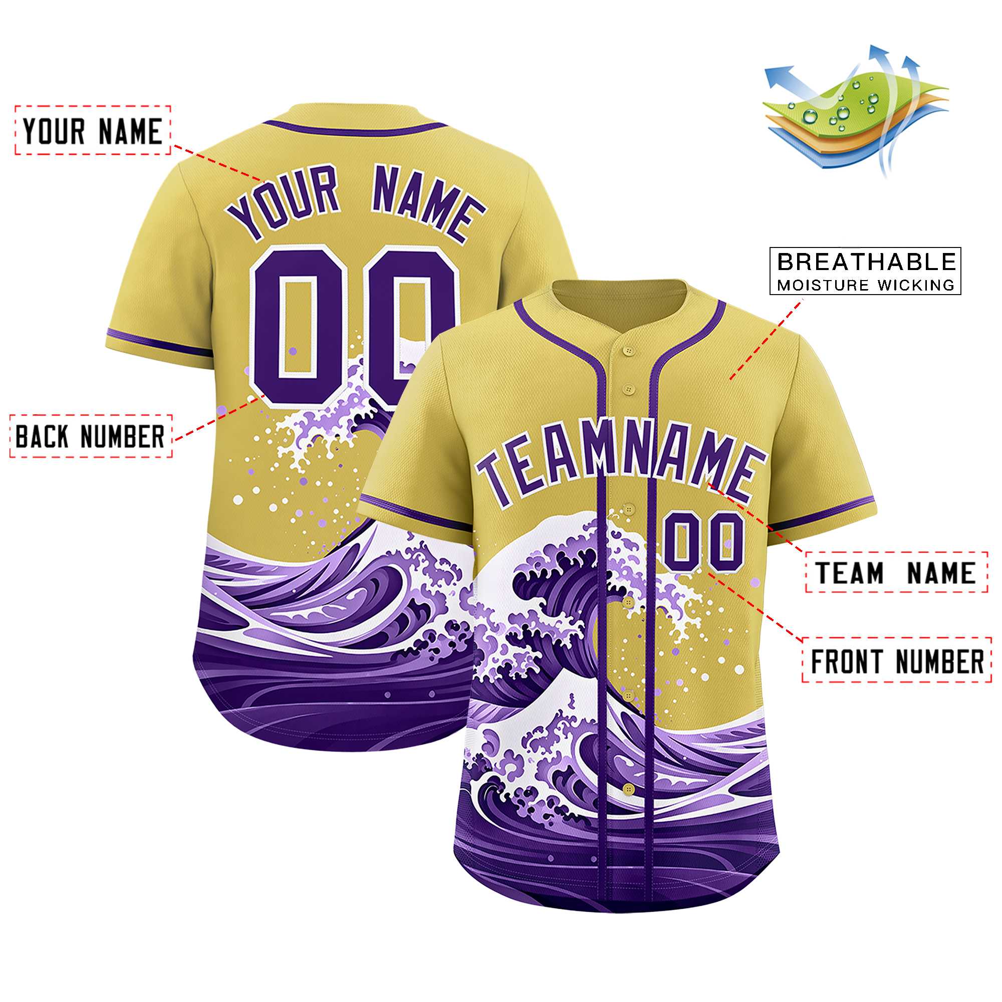 Custom Old Gold Wave Graffiti Pattern Authentic Baseball Jersey