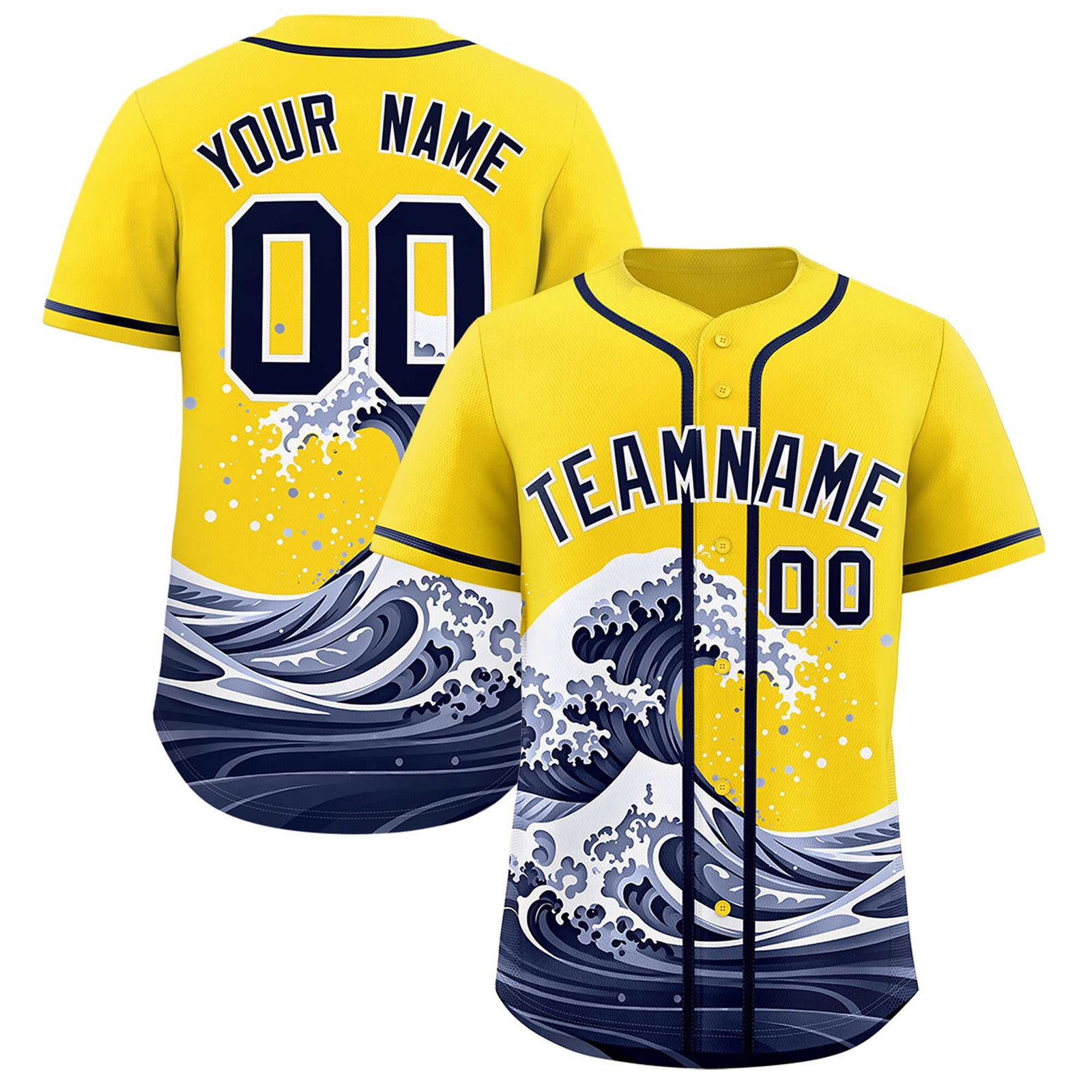 Custom Gold Wave Graffiti Pattern Authentic Baseball Jersey