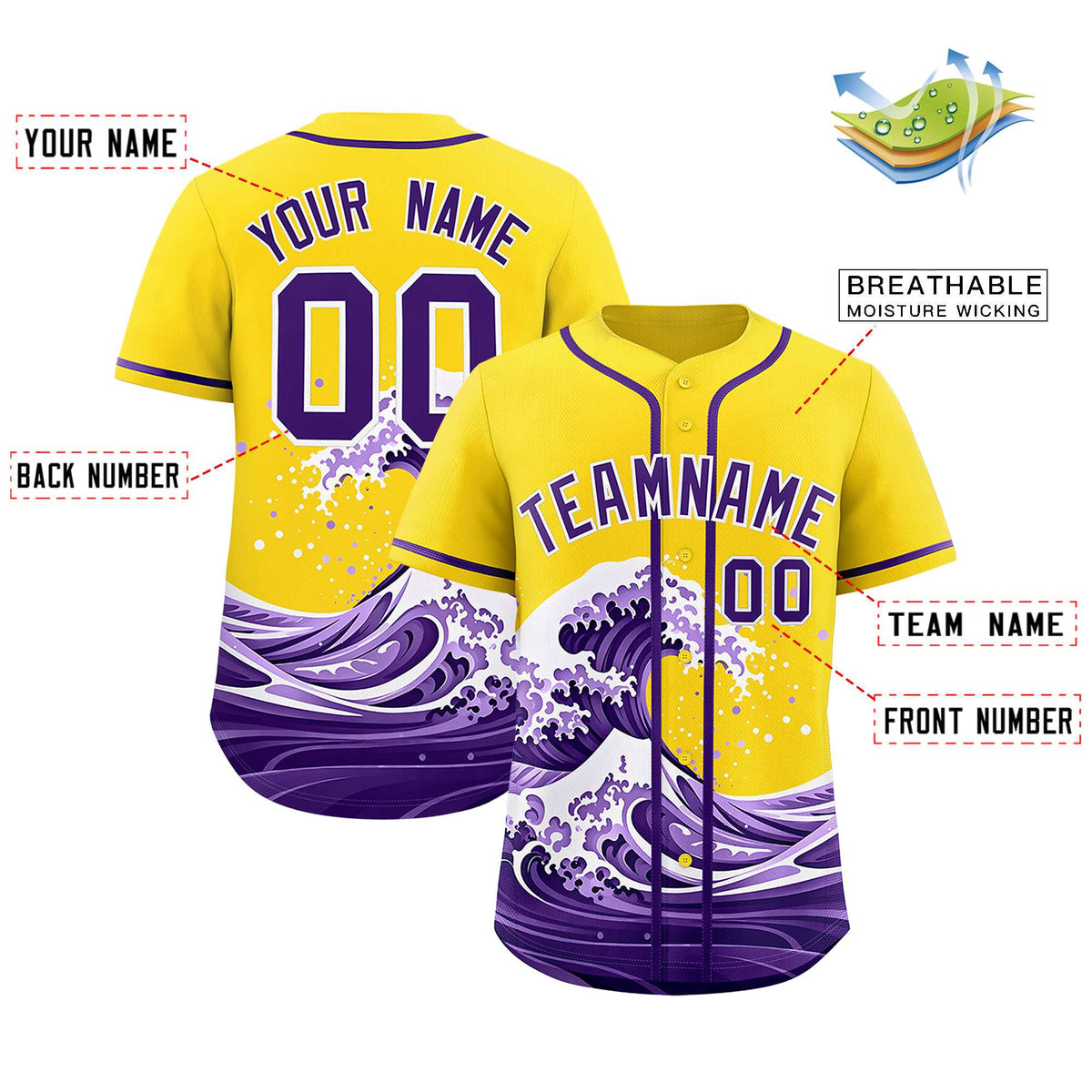 Custom Gold Wave Graffiti Pattern Authentic Baseball Jersey