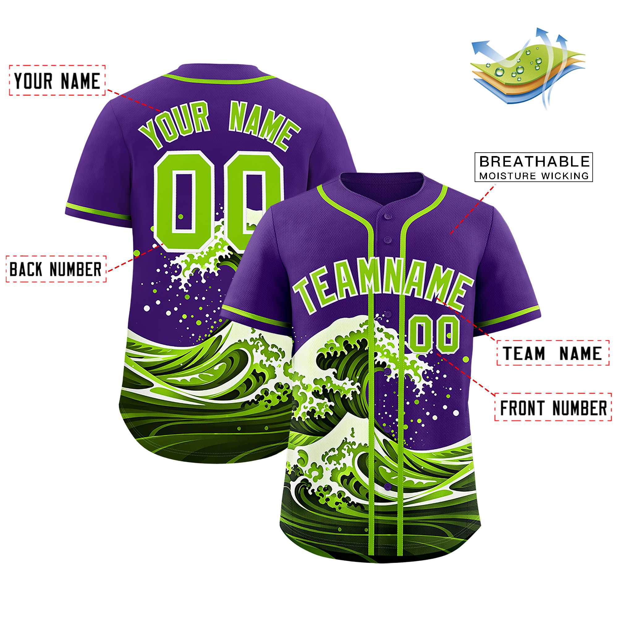 Custom Purple Wave Graffiti Pattern Authentic Baseball Jersey
