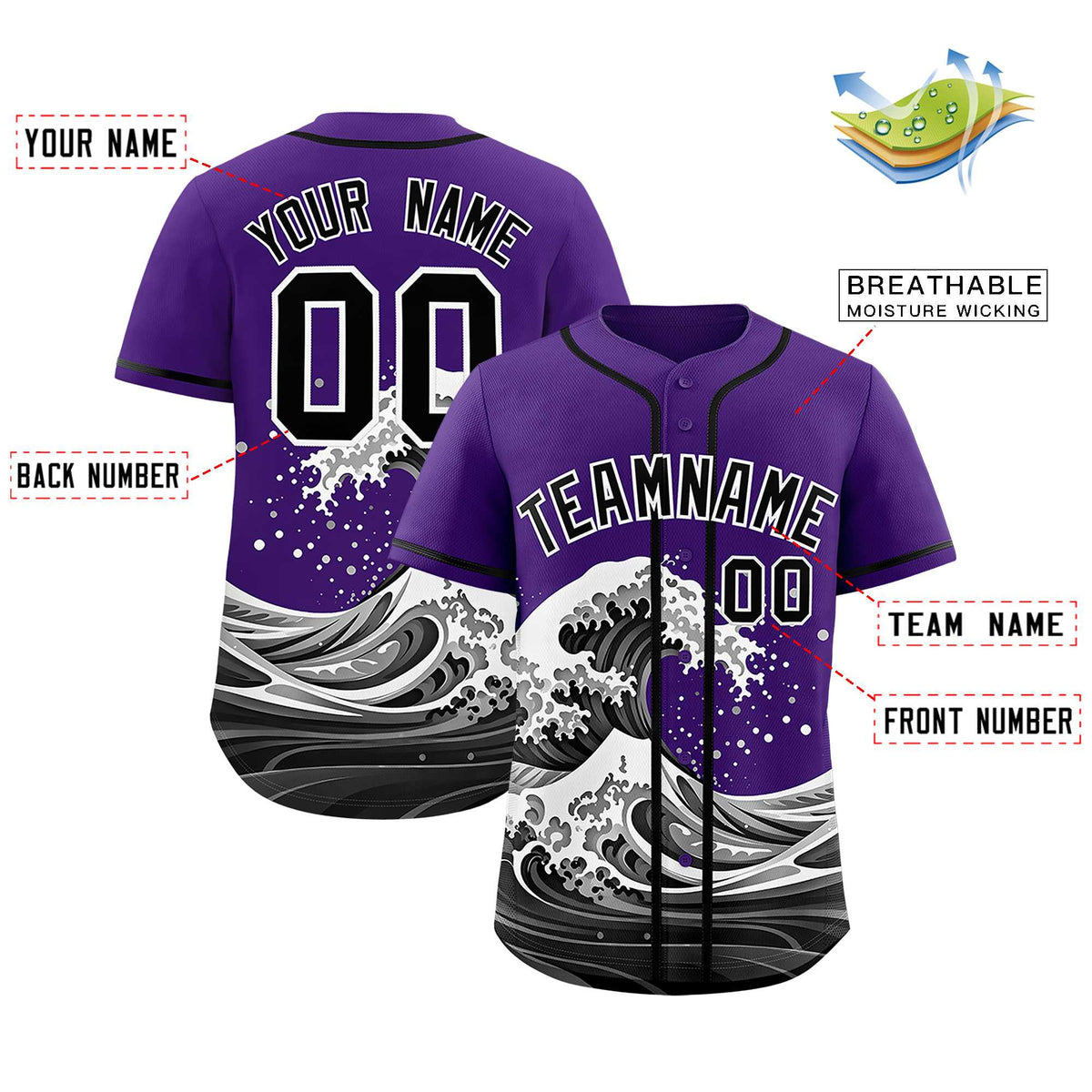 Custom Black Wave Graffiti Pattern Authentic Baseball Jersey