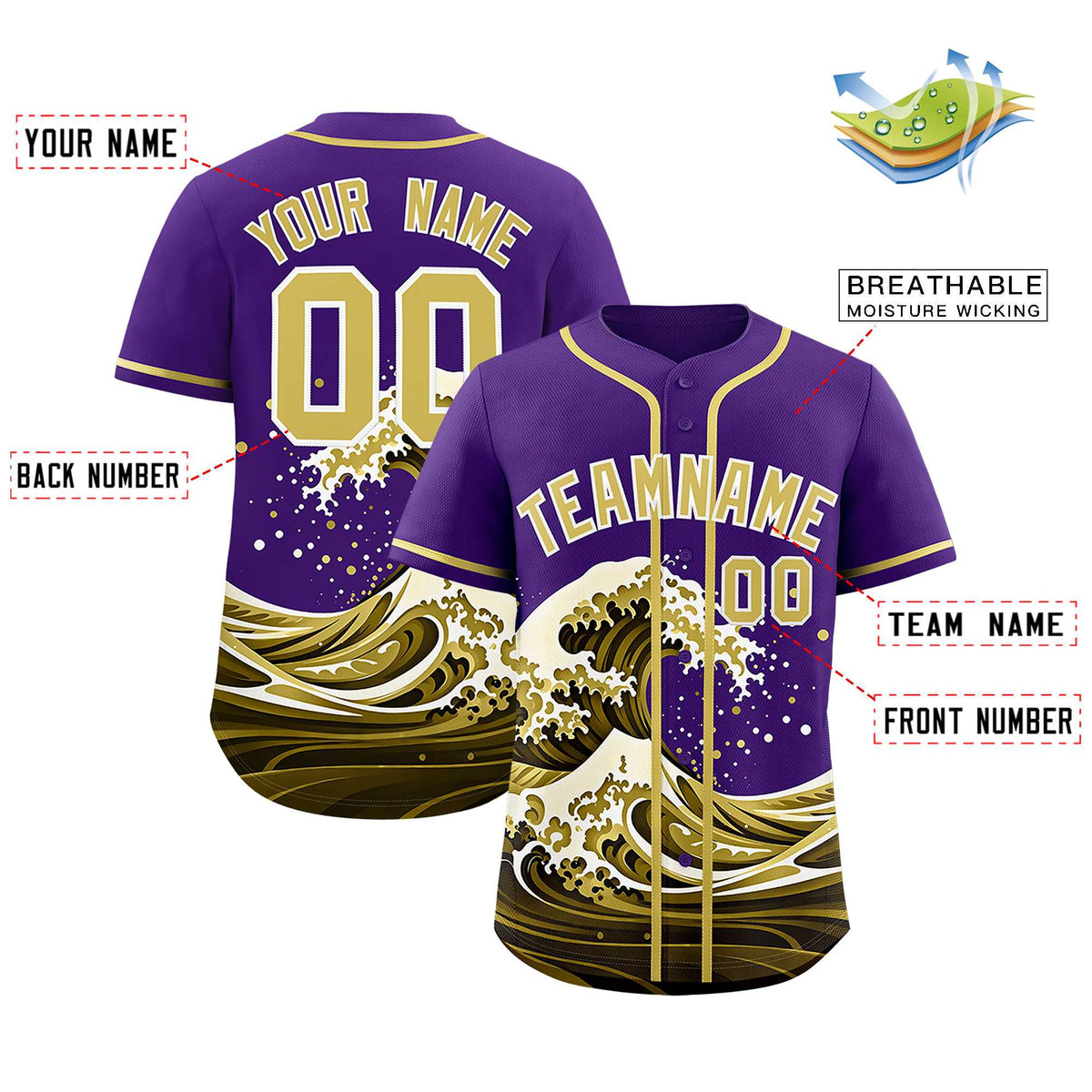 Custom Purple Wave Graffiti Pattern Authentic Baseball Jersey