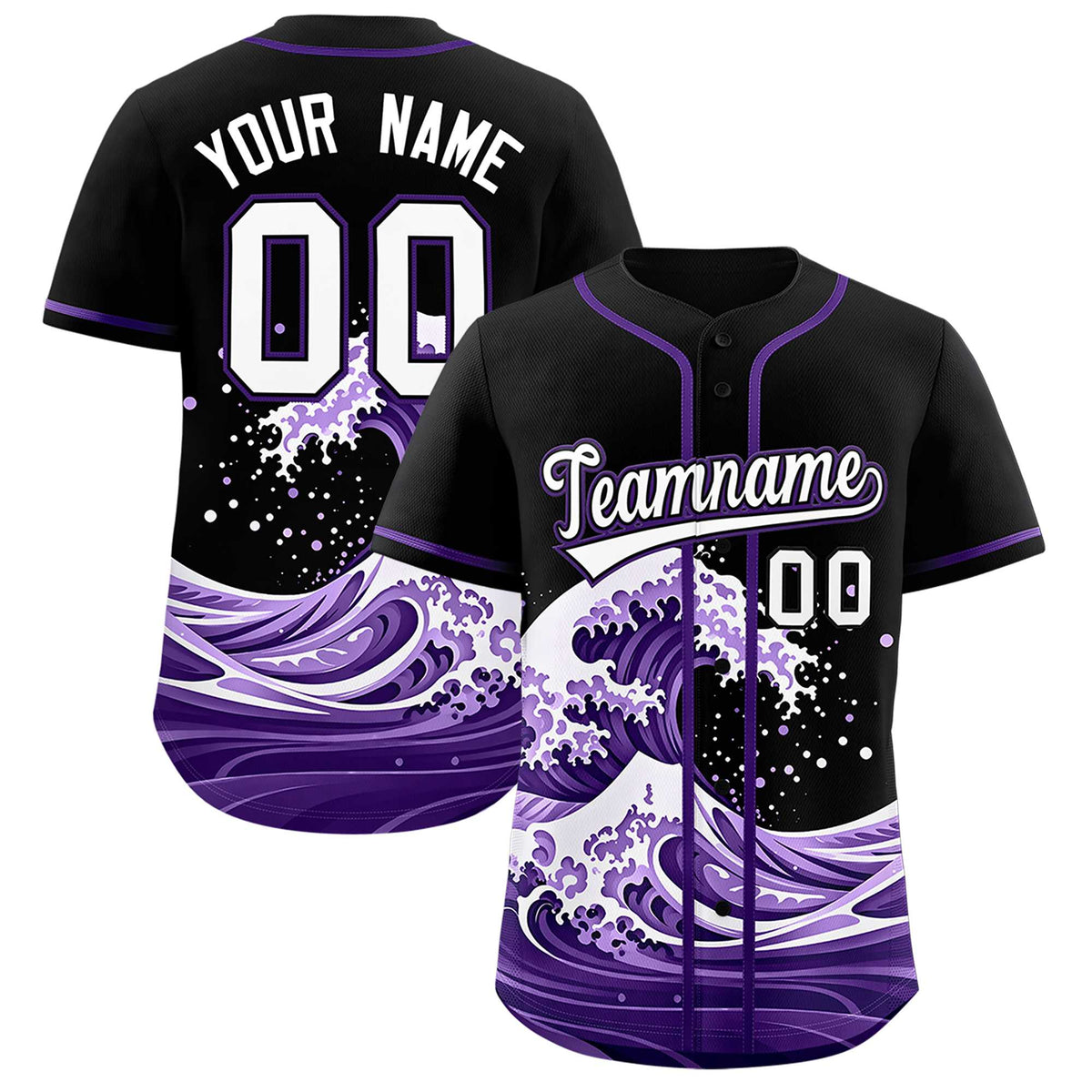 Custom Black Wave Graffiti Pattern Authentic Baseball Jersey