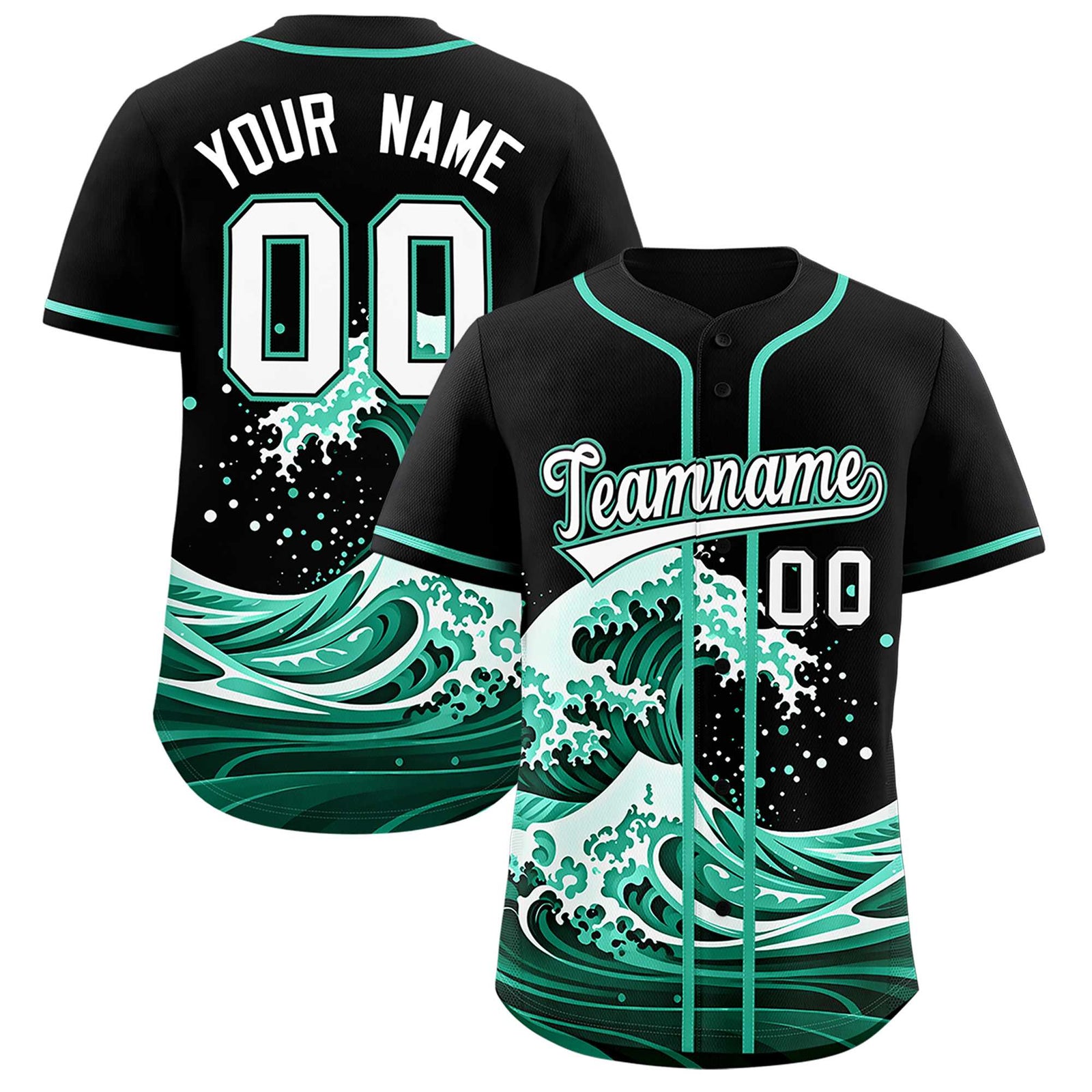 Custom Black Wave Graffiti Pattern Authentic Baseball Jersey