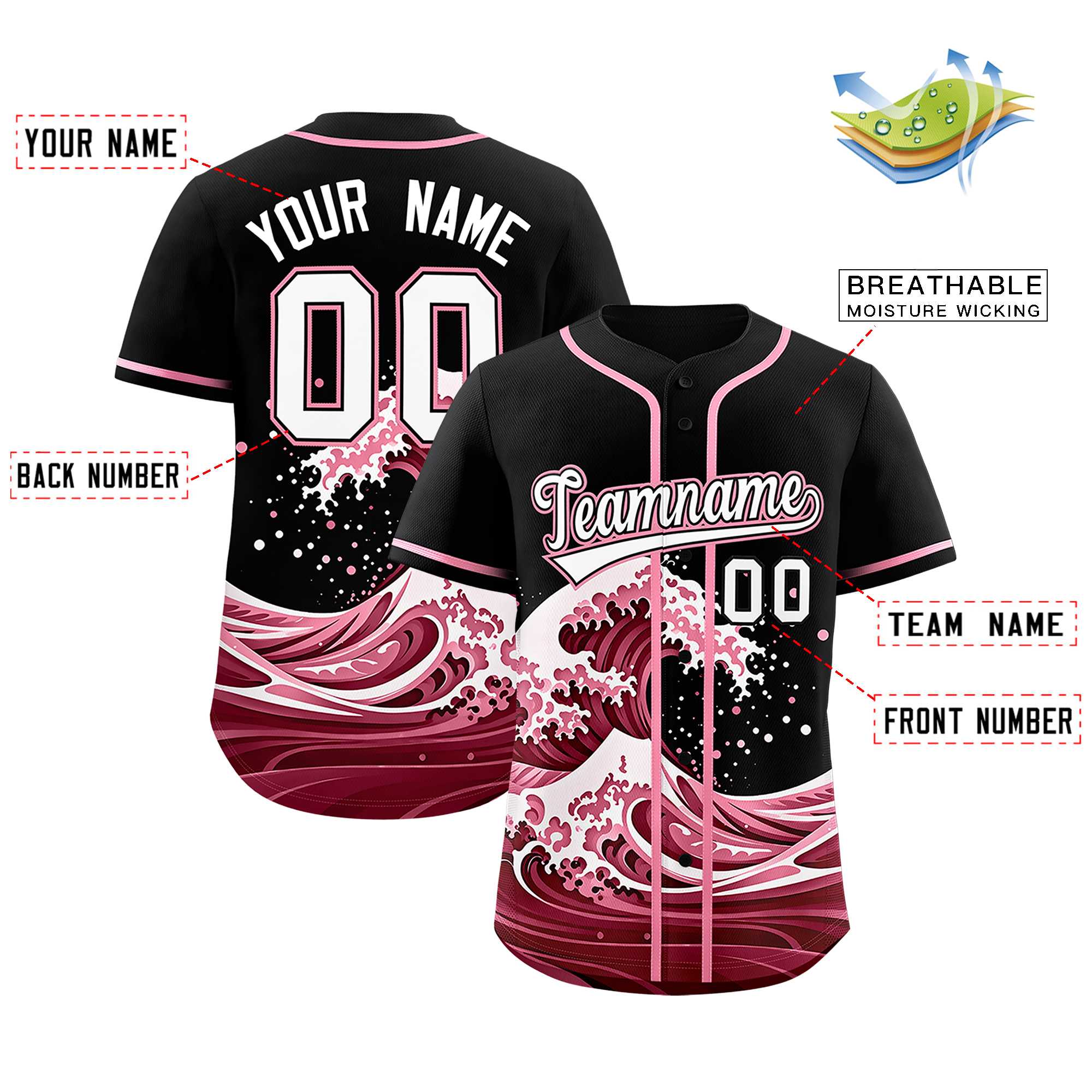 Custom Black Wave Graffiti Pattern Authentic Baseball Jersey