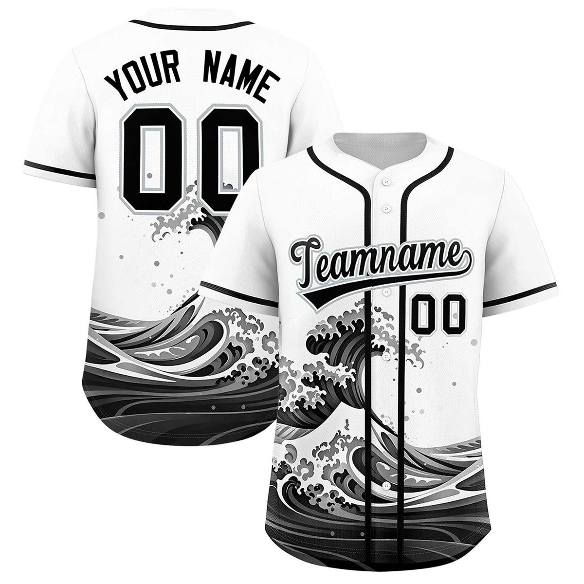 Custom White Wave Graffiti Pattern Authentic Baseball Jersey