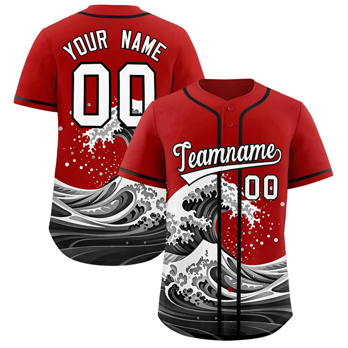 Custom Red Wave Graffiti Pattern Authentic Baseball Jersey