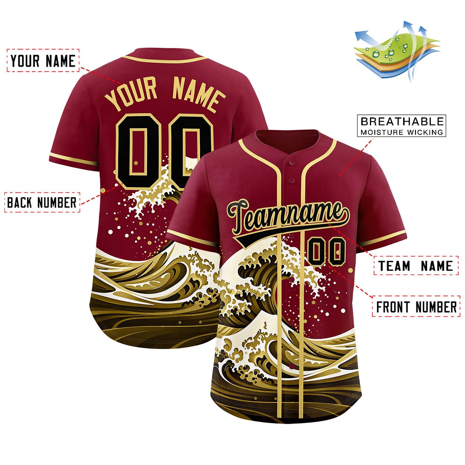 Custom Crimson Wave Graffiti Pattern Authentic Baseball Jersey