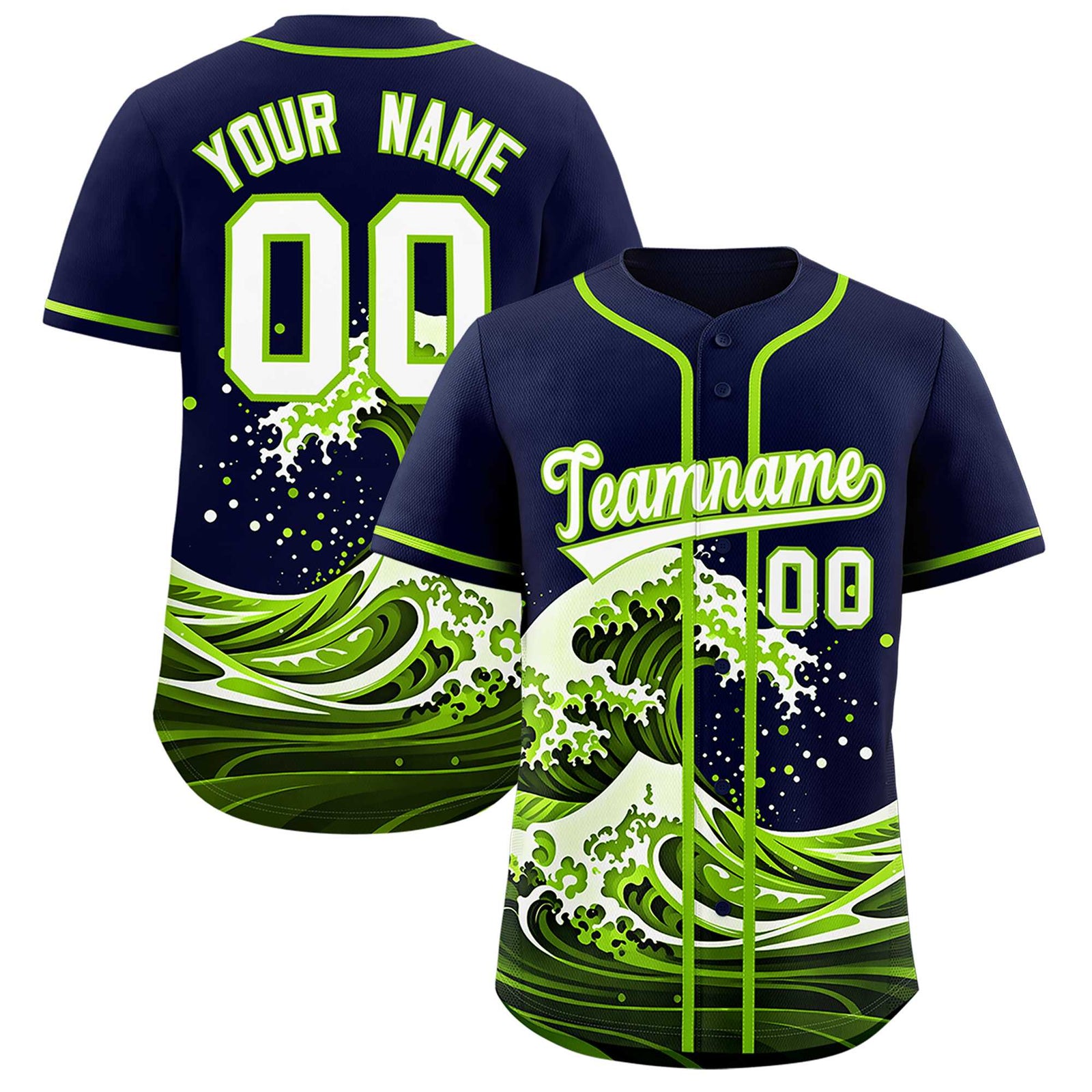 Custom Navy Wave Graffiti Pattern Authentic Baseball Jersey