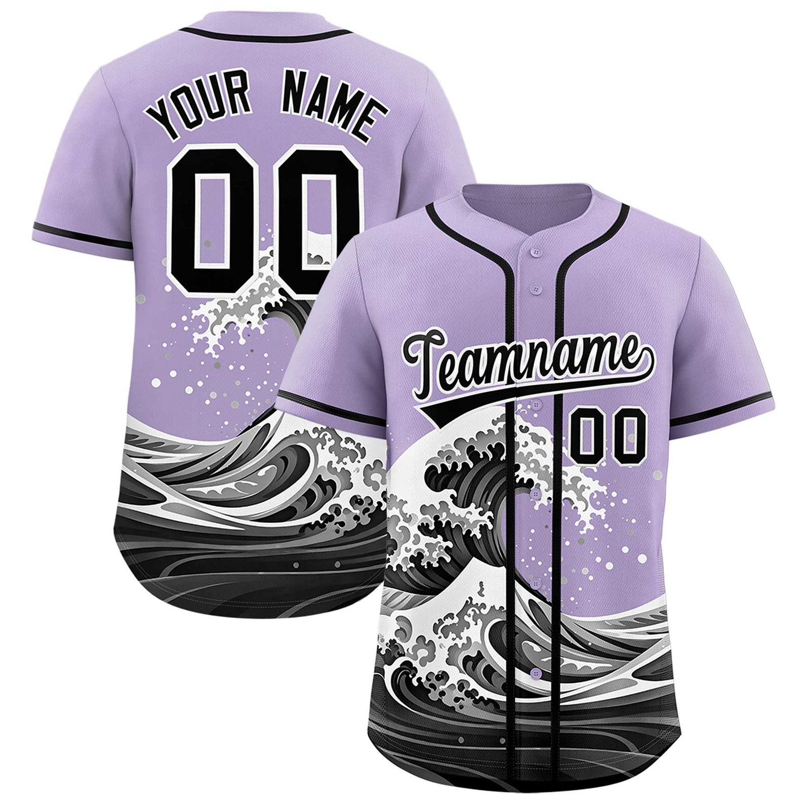 Custom Light Purple Wave Graffiti Pattern Authentic Baseball Jersey