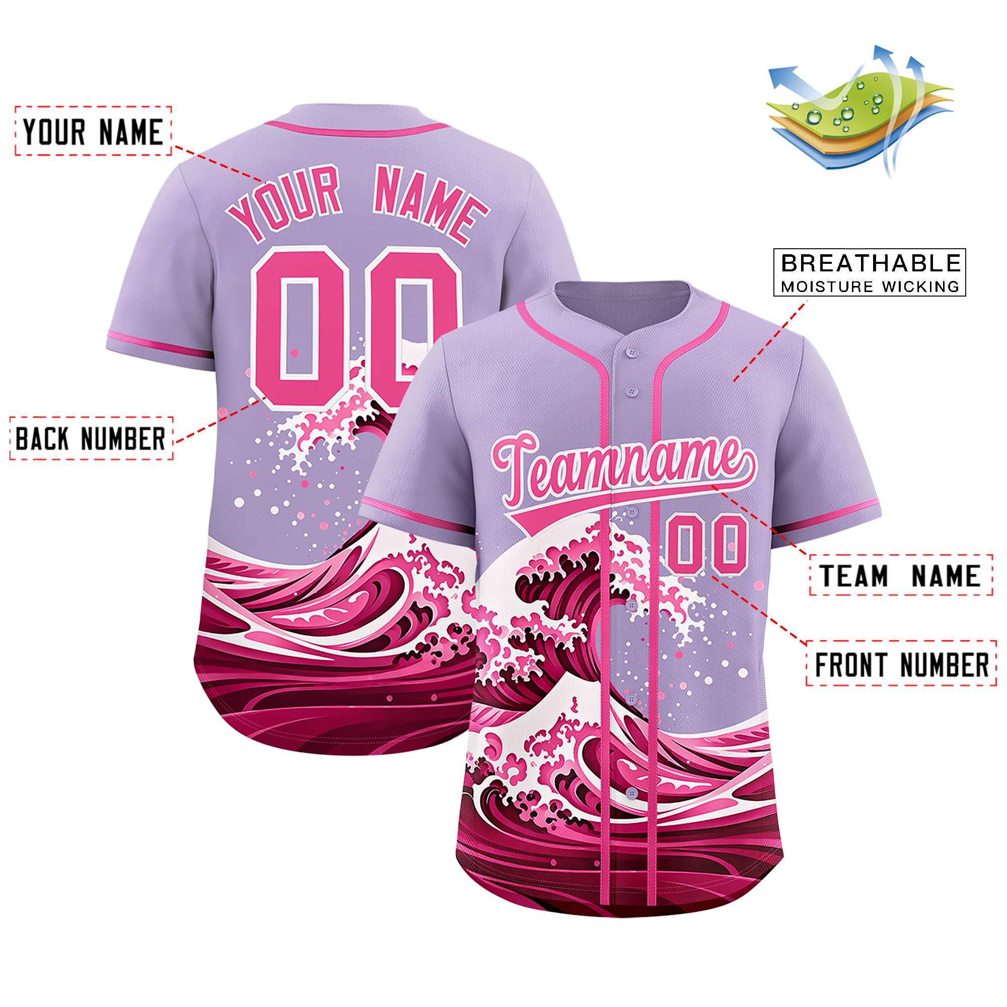 Custom Light Purple Wave Graffiti Pattern Authentic Baseball Jersey