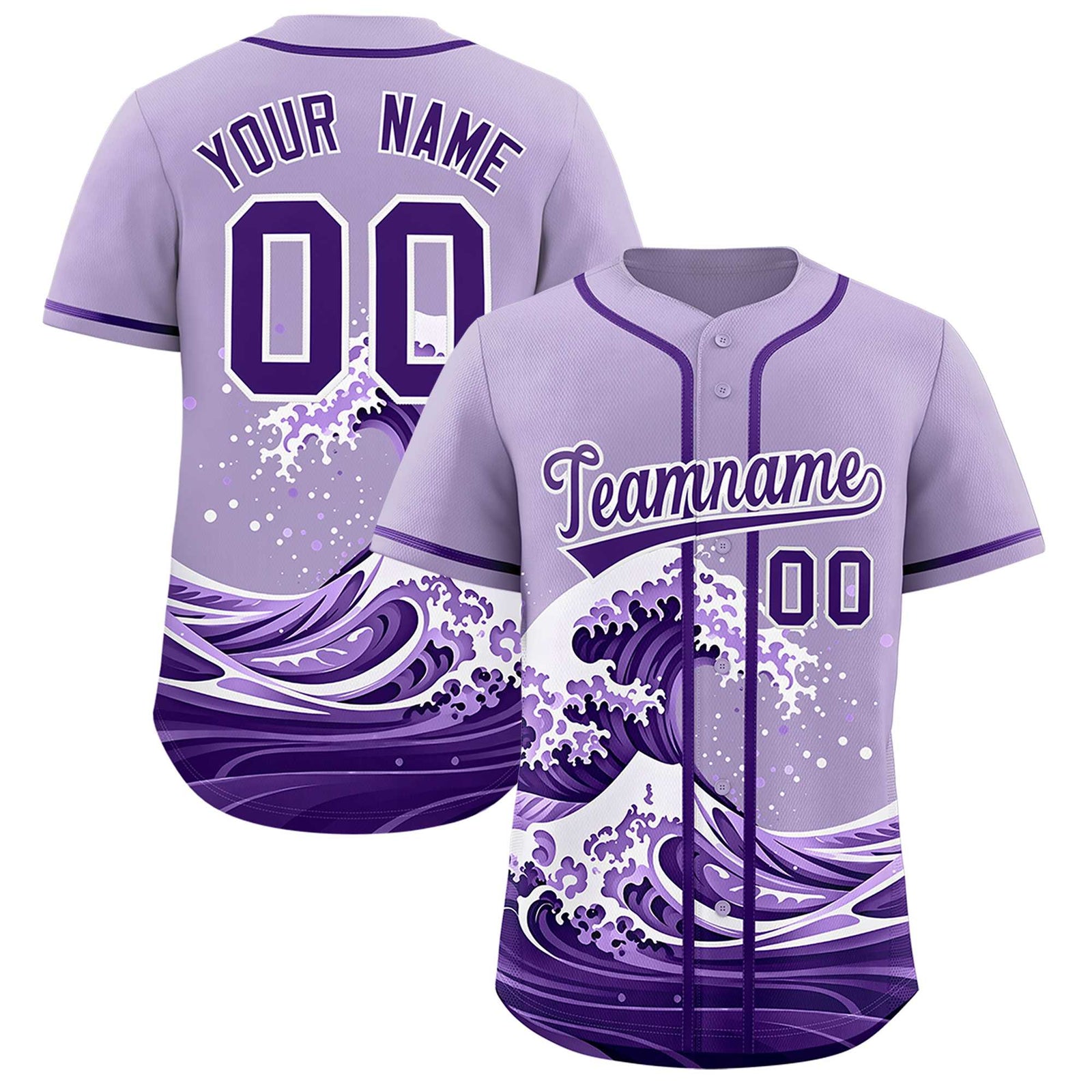 Custom Light Purple Wave Graffiti Pattern Authentic Baseball Jersey