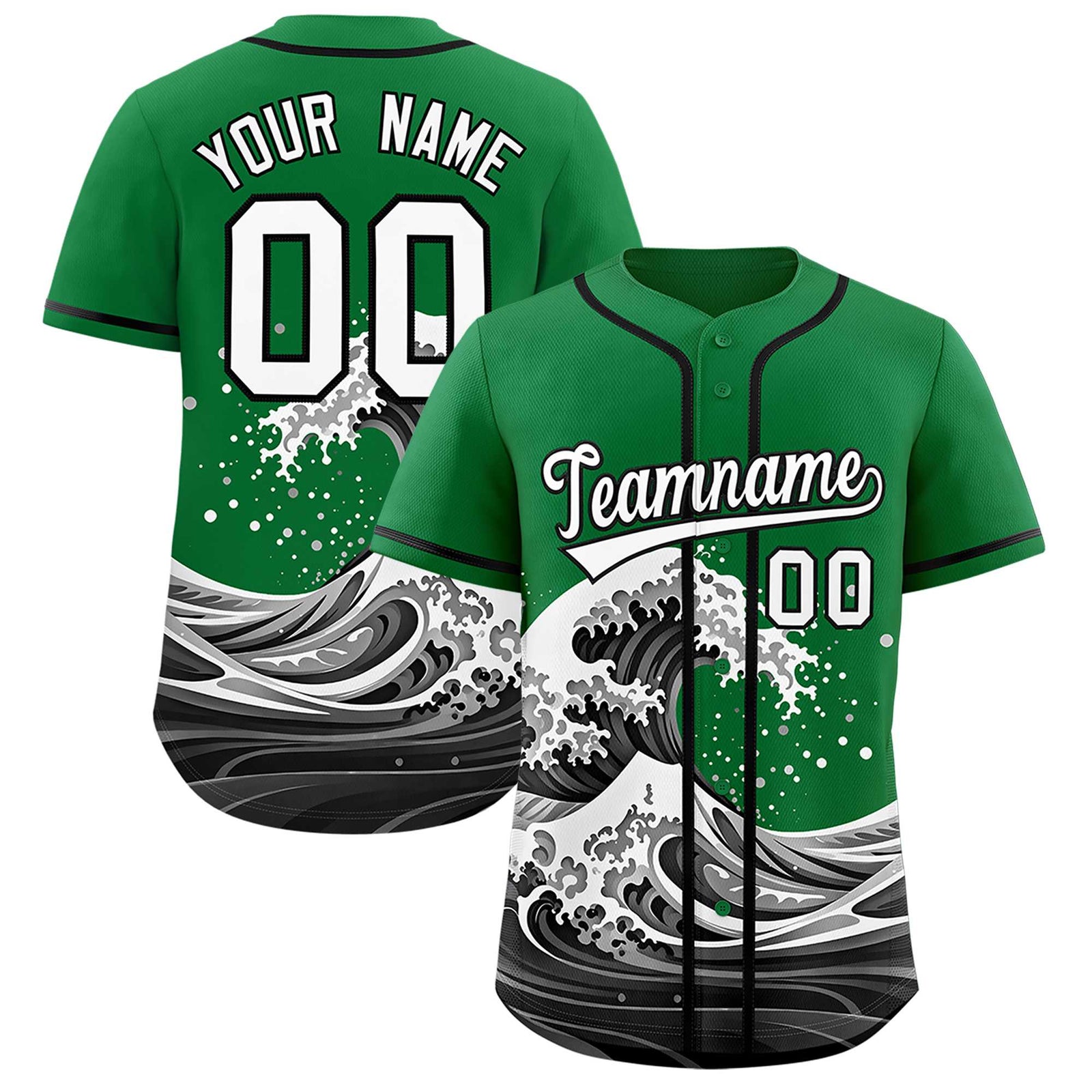 Custom Kelly Green Wave Graffiti Pattern Authentic Baseball Jersey