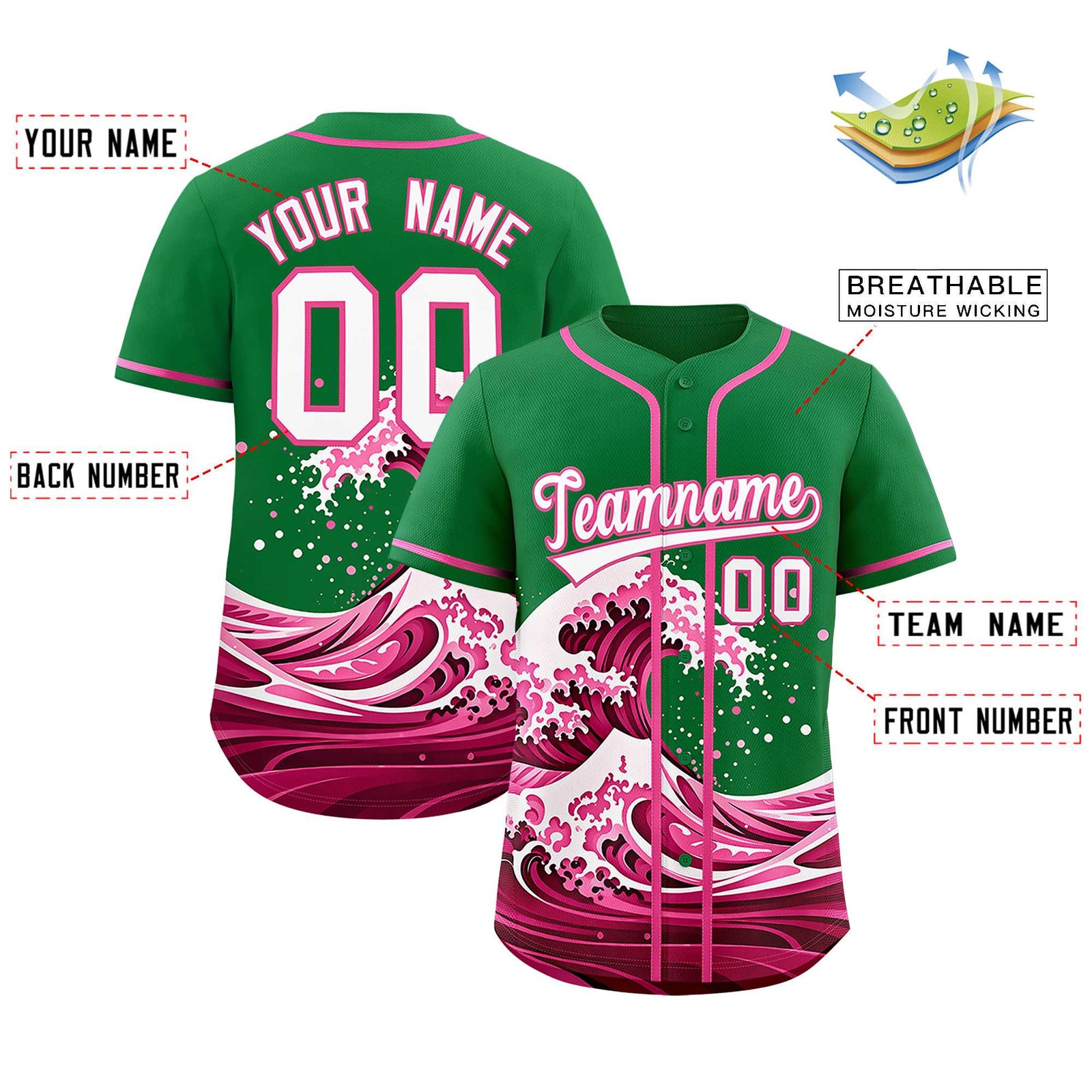 Custom Kelly Green Wave Graffiti Pattern Authentic Baseball Jersey