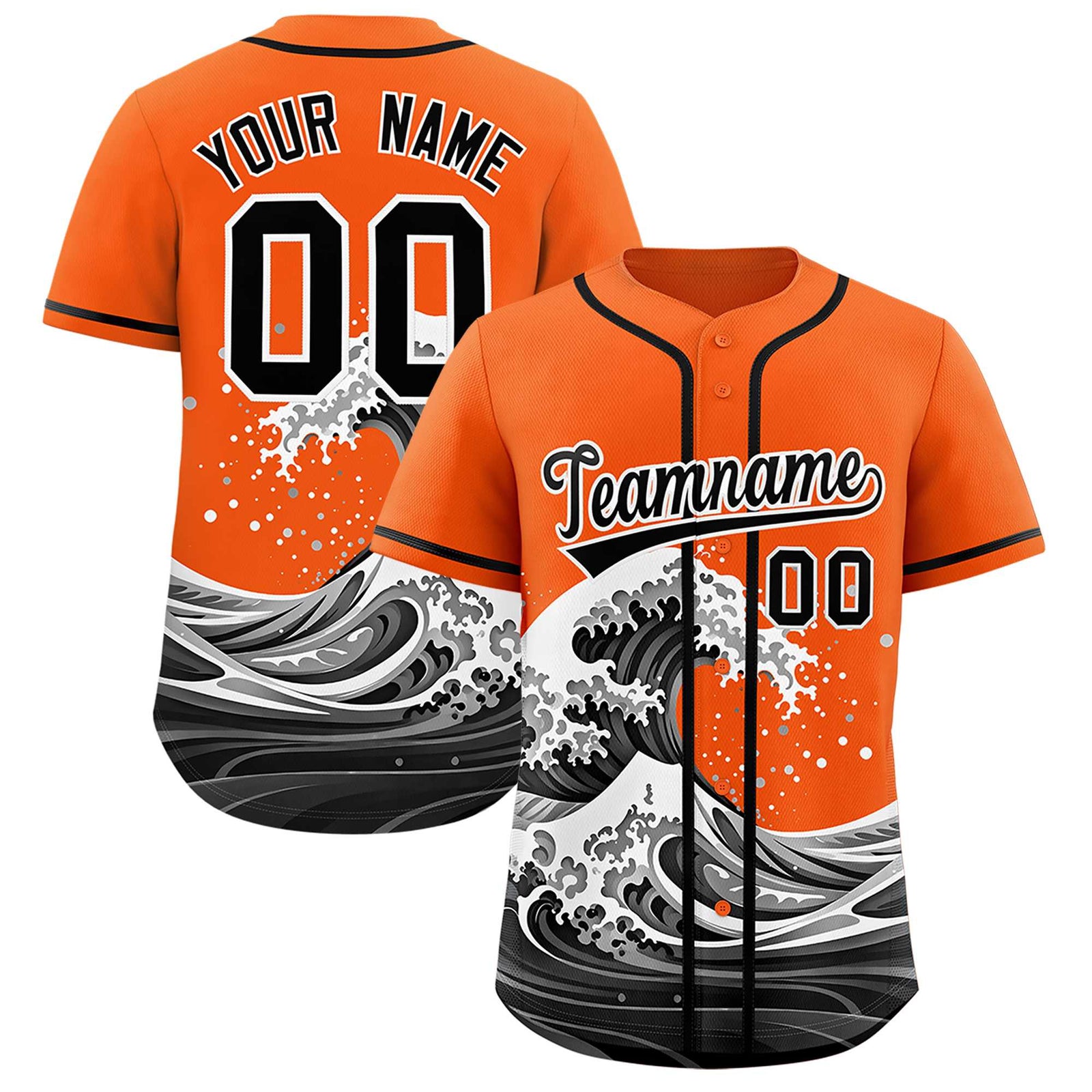 Custom Orange Wave Graffiti Pattern Authentic Baseball Jersey