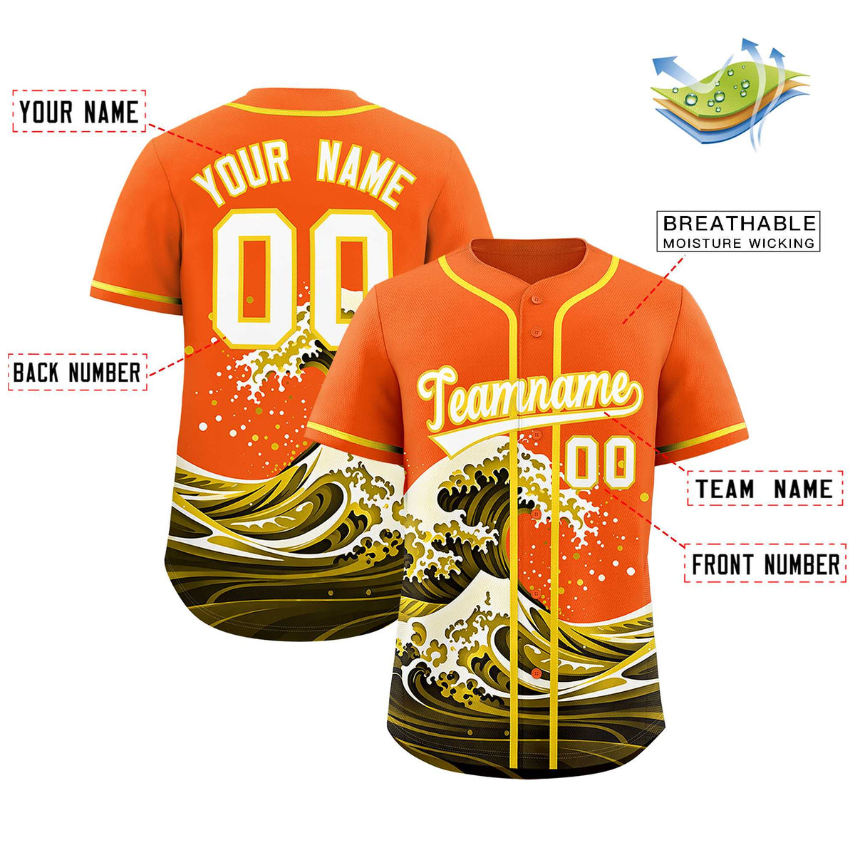 Custom Orange Wave Graffiti Pattern Authentic Baseball Jersey